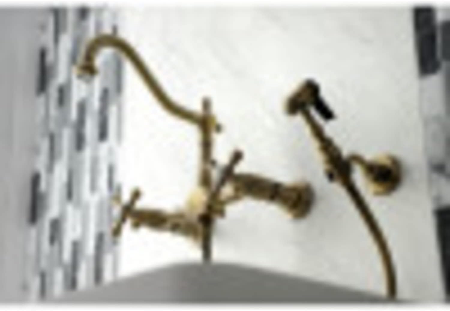 Kingston Brass KS1243AXBS Heritage 8-Inch Wall Mount Kitchen Faucet with Brass Sprayer, Antique Brass