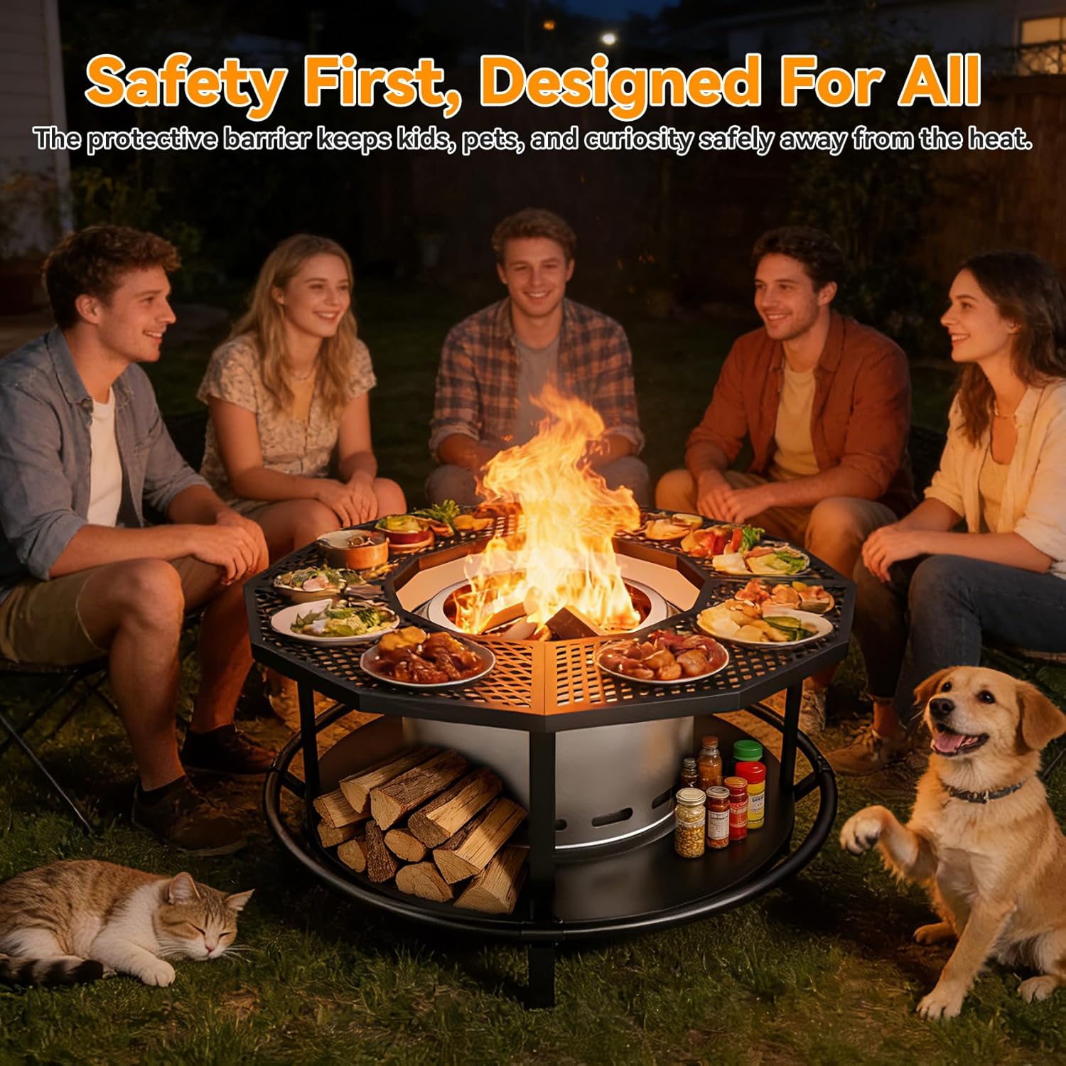 Fire Pit Surround Tabletop - 360° Fire Pit Guard for Solo Stove Bonfire & Ranger, Portable Protective Barrier for Wood Burning Fire Pits Up to ⌀21