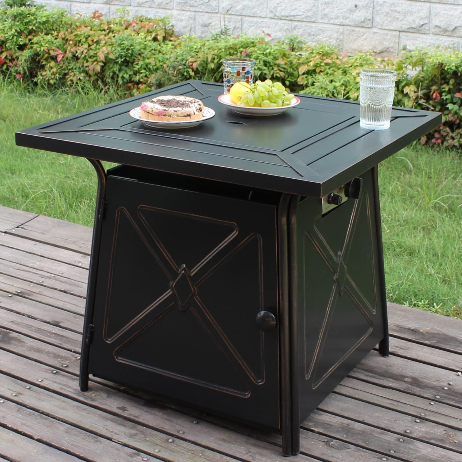 OutVue 28 inch Propane Fire Pit Table,Gas Fire Pits Table for Outside,50000 BTU Propane Firepit with Lid &Lava Rocks,Gas Firepit for Garden,Yard (Black)