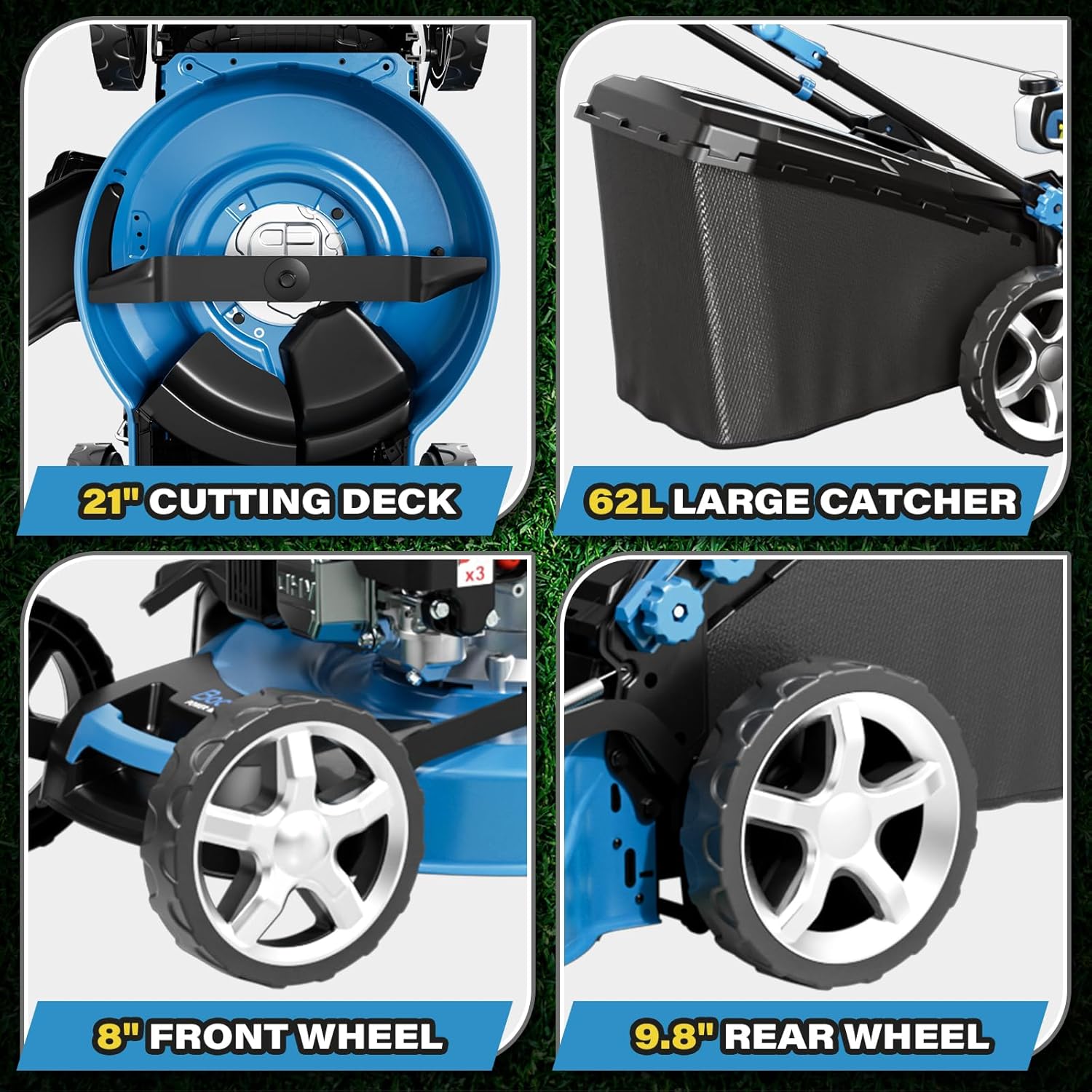 Professional Self-Propelled Gas Lawnmower, 21-Inch Cutting Deck, 201cc 4-Cycle Engine, 7 Levels Adjustable Cutting Height, 3-in-1 Functions (21-inch)