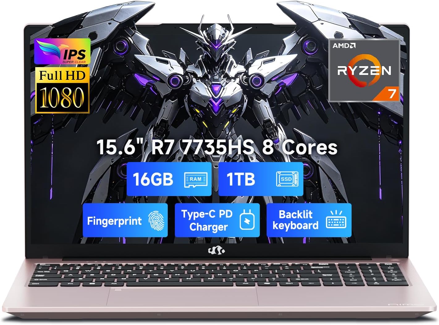 NIMO Gaming Laptop, AMD Ryzen 7 7735HS (8-Core Beats i7-12650H), 16GB DDR5 1TB SSD, 100W PD, Radeon 680M 15.6