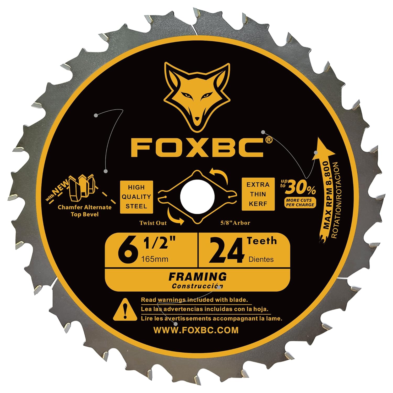 FOXBC 6-1/2 inch Circular Saw Blade 24T 60T Combo Pack, Wood Cutting, Thin-Kerf with 5/8