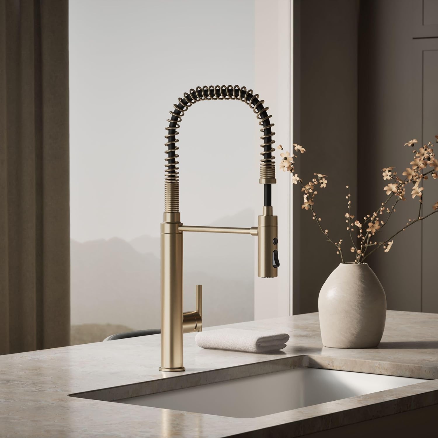KOHLER ?24982-BV Purist® SEMI-PRO Kitchen Faucet, Commercial Kitchen Sink Faucet with Pull-Down Sprayhead, Vibrant Brushed Bronze