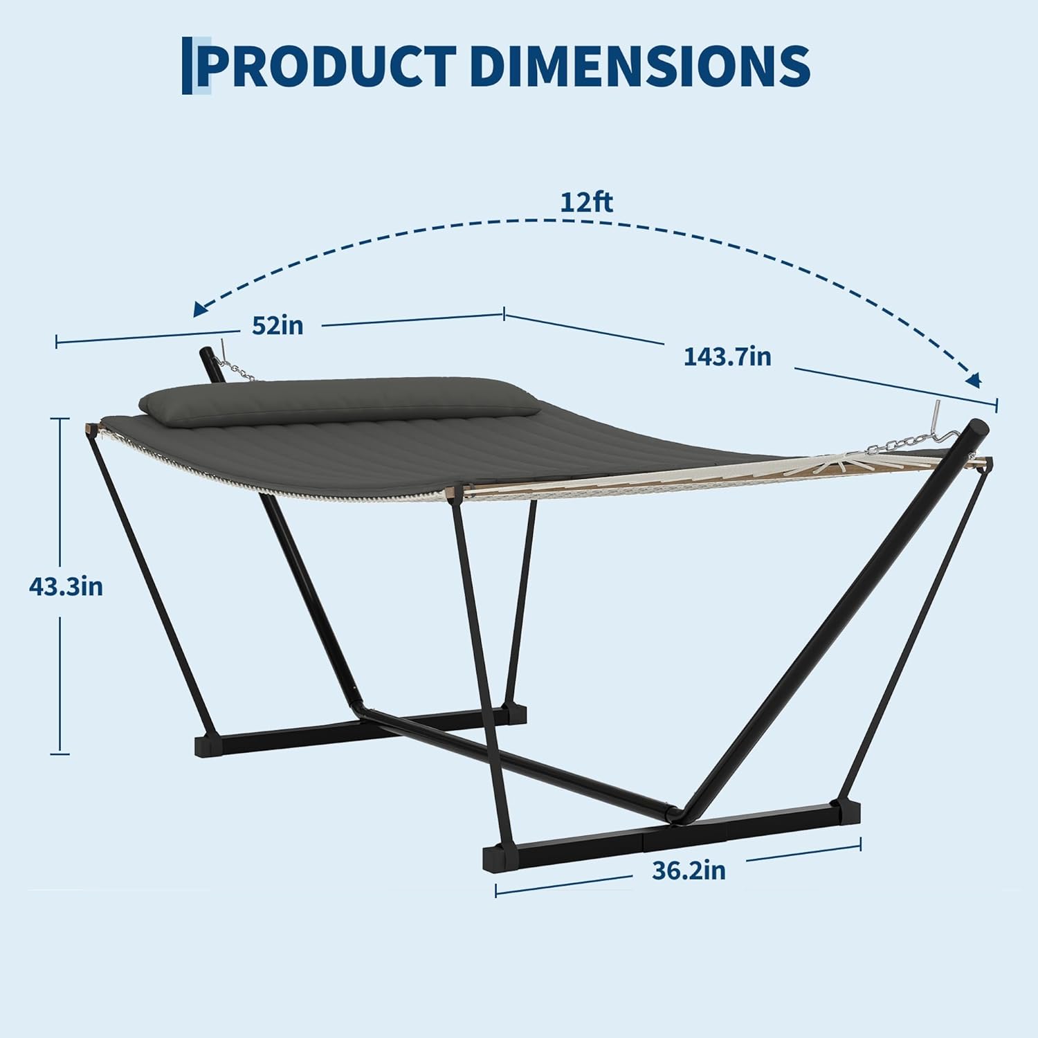 Garvee 2 Person Portable Double Hammock for Outdoor with Pillow, Heavy Duty Portable Hammock with Adjustable Steel Stand for Patio, Garden, Beach, Backyard