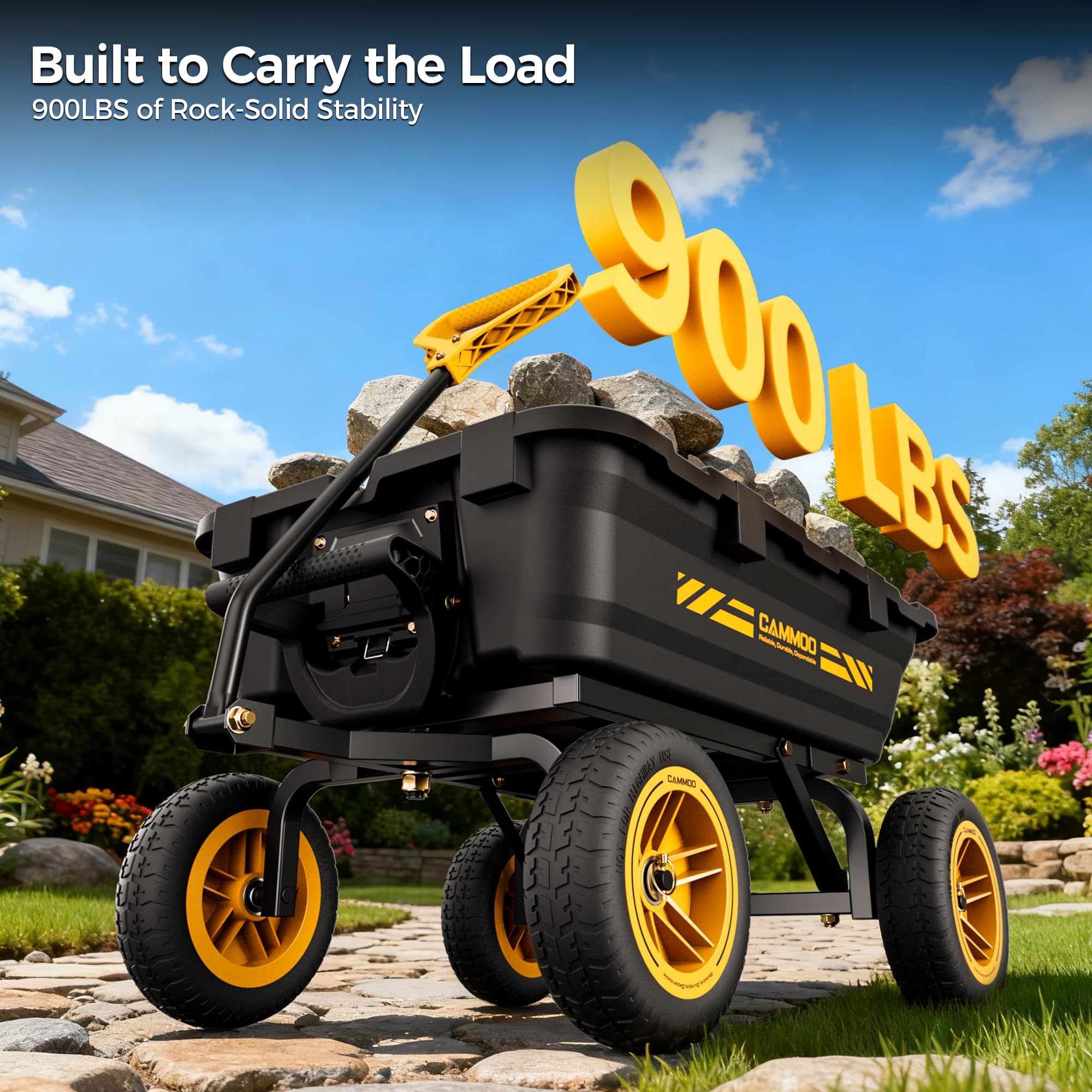 CAMMOO 10in No-Flat Tires Heavy-Duty Garden Dump Cart