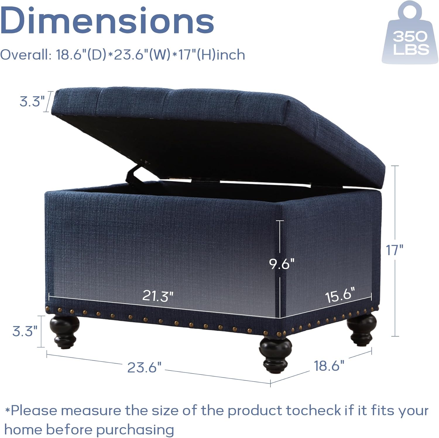 Zihanhome Small Ottoman with Storage, Upholstered Button Tufted Bench, 24