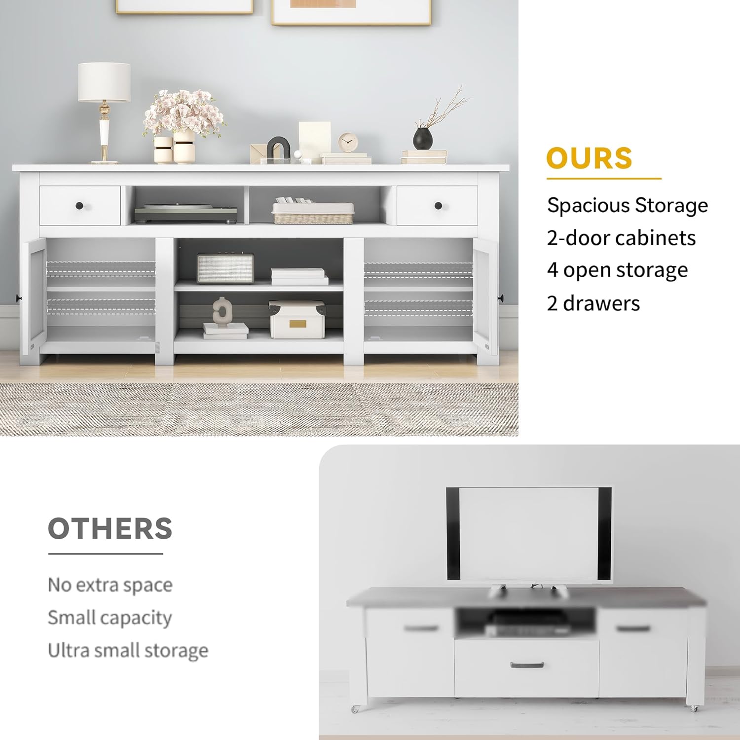 DWVO Farmhouse TV Stand for 75/80 Inches TVs, Entertainment Centers Furniture 30