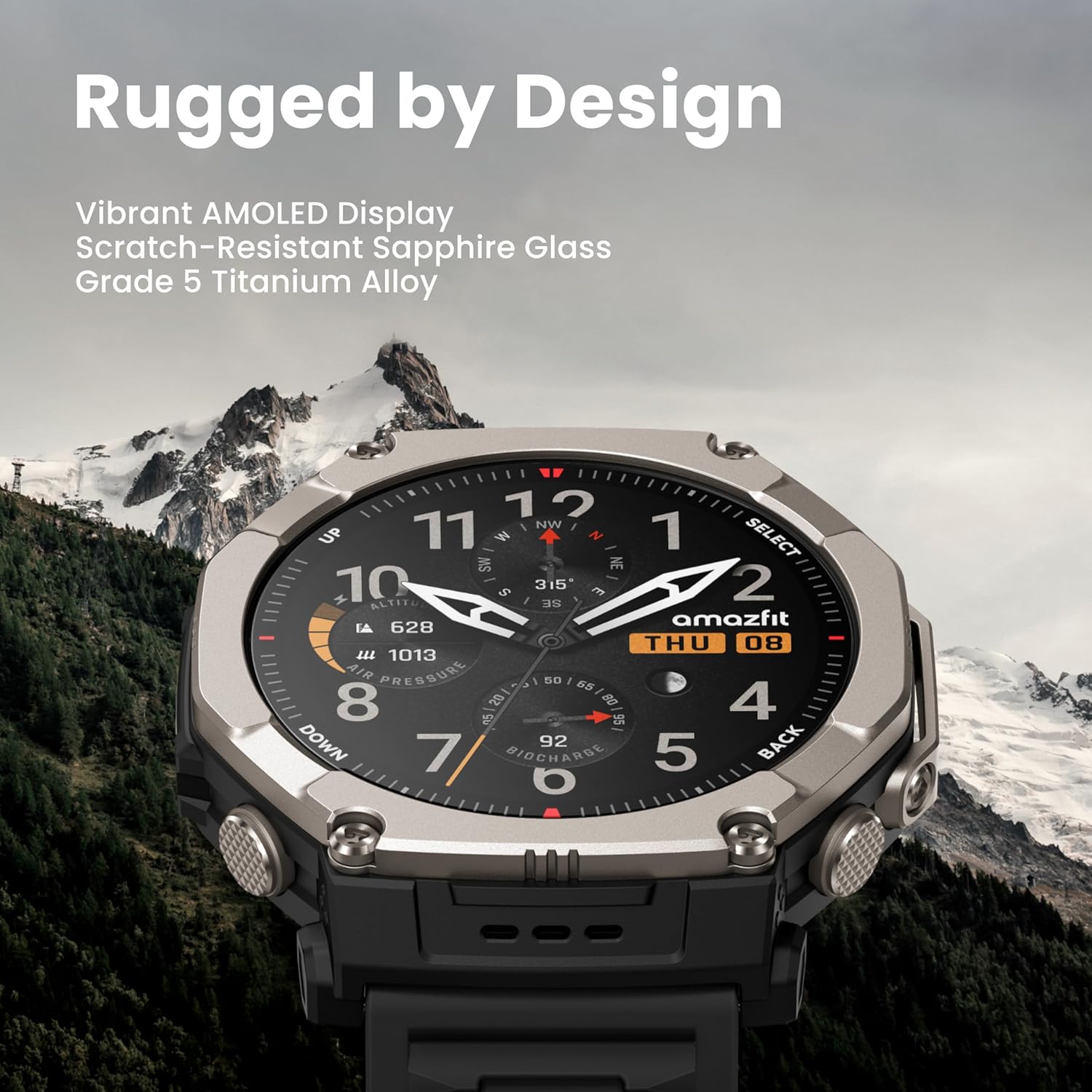 Amazfit T-Rex Ultra 2 Dual-Band GPS Outdoor Smartwatch, 51mm Ti Body, 1.5