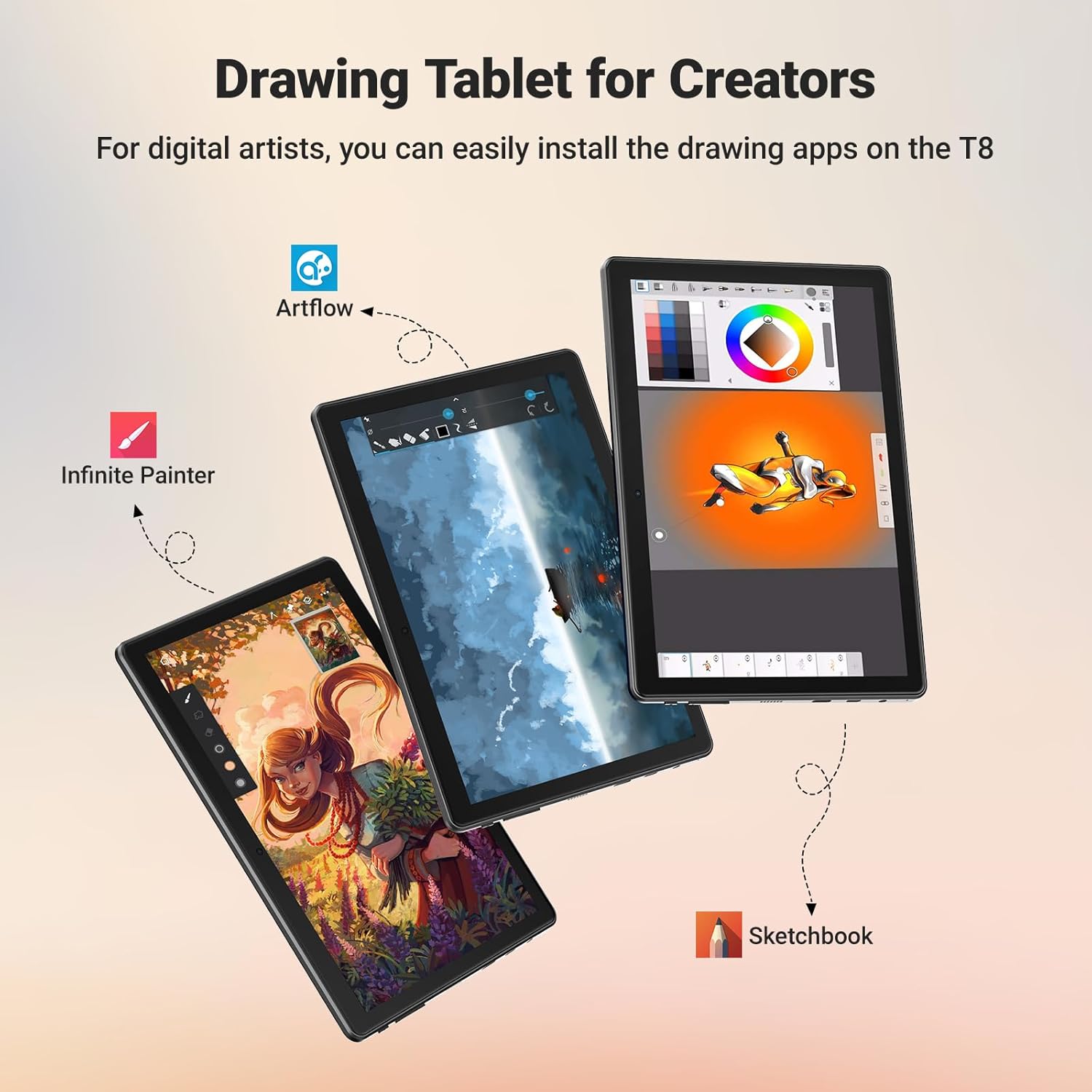 T8 Drawing Tablet No Computer Needed,8 inch FHD Display,Octa-Core CPU,Pre-Installed Drawing Apps & Tutorials,More Bonus Items for Beginners, Artists, Students