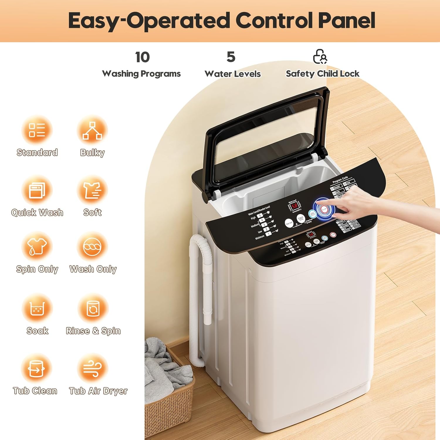 Auertech 28 lbs Portable Washing Machine, Fully Automatic Portable Washer with LED Display, 10 Wash Cycles, 5 Water Levels, 24H Delays, Top Load Washing Machine for Apartment, RV, Dorm, Home