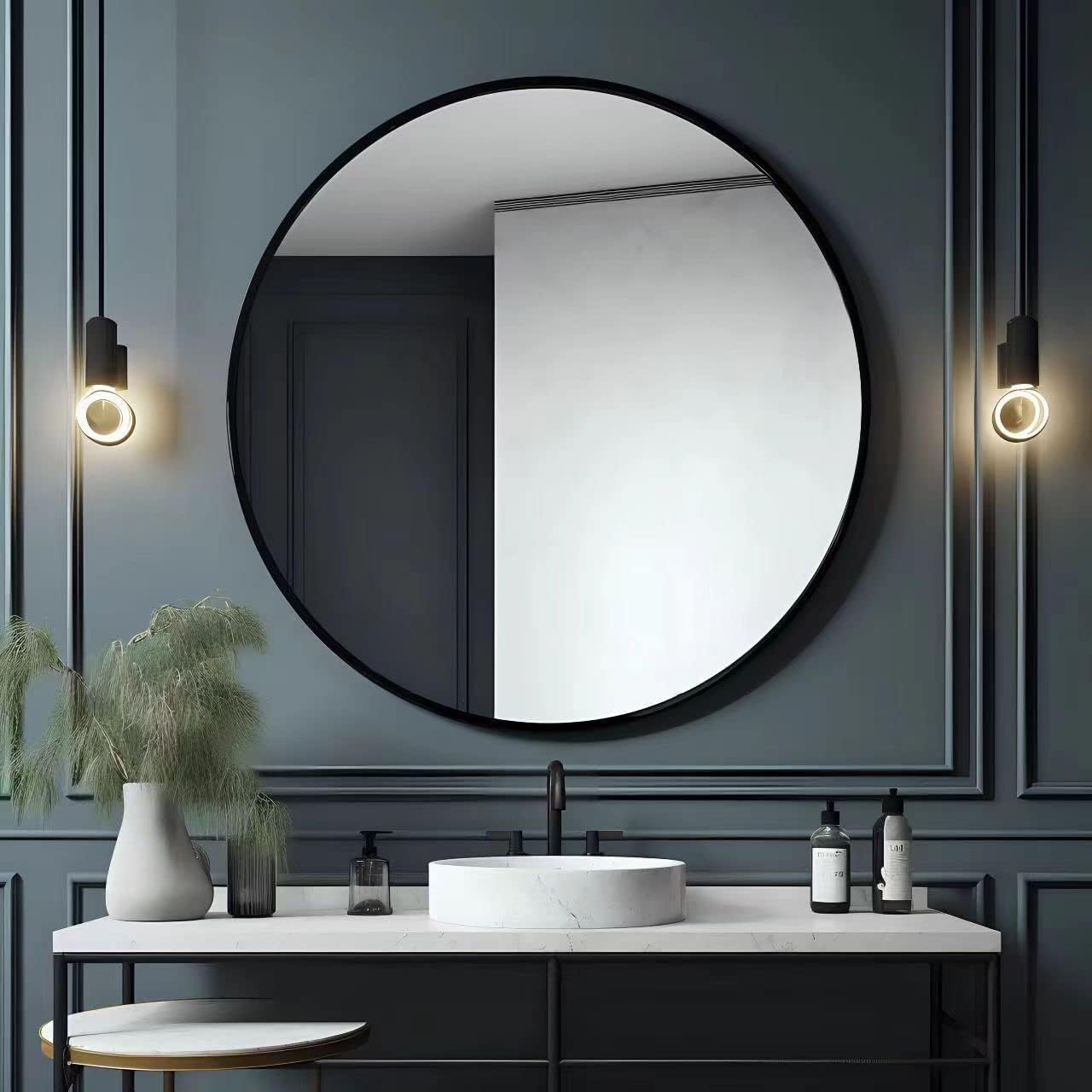 USHOWER Bathroom Mirrors for Over Sink, 36 Inch Circle Mirror with Metal Frame, Black Wall Mirror for Vanity, Entryway, Living Room, Hallway and Bedroom Decor