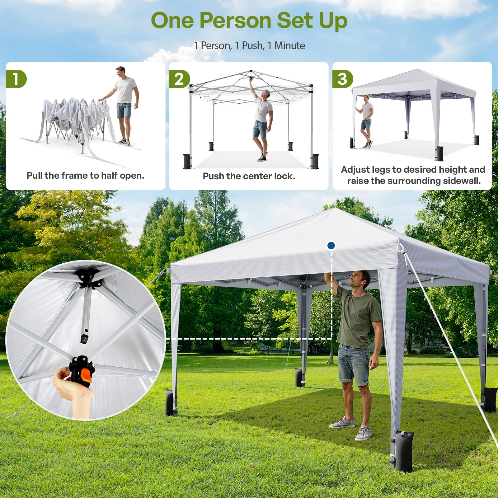DRIFTALIA 10x10 Pop Up Canopy Tent with Sidewalls - White