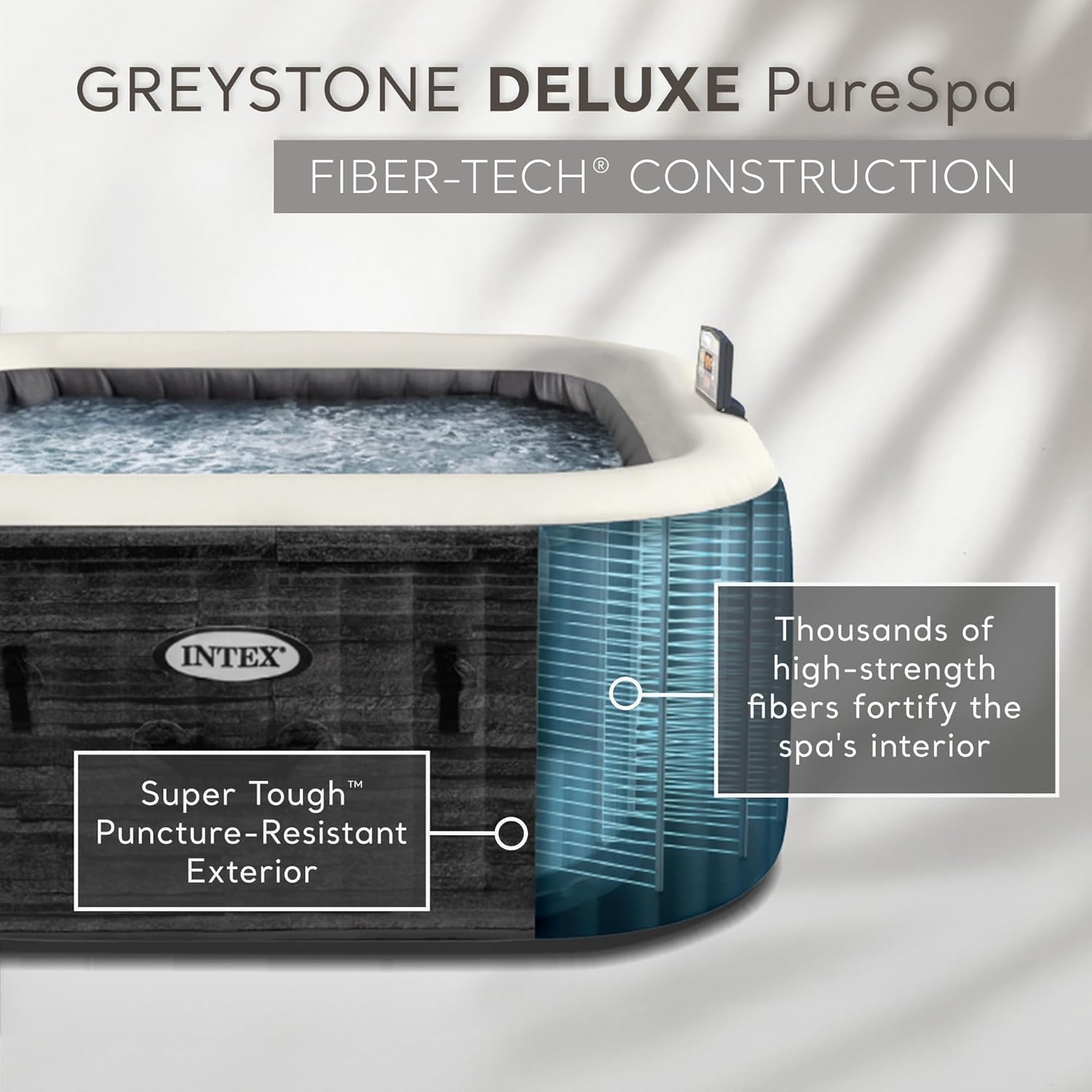Intex PureSpa Plus Greystone Inflatable Square Hot Tub, Maintenance Kit w/Brush, Skimmer & Scrubber, & Slip Resist Inflatable Removable Seat (2 Pack)