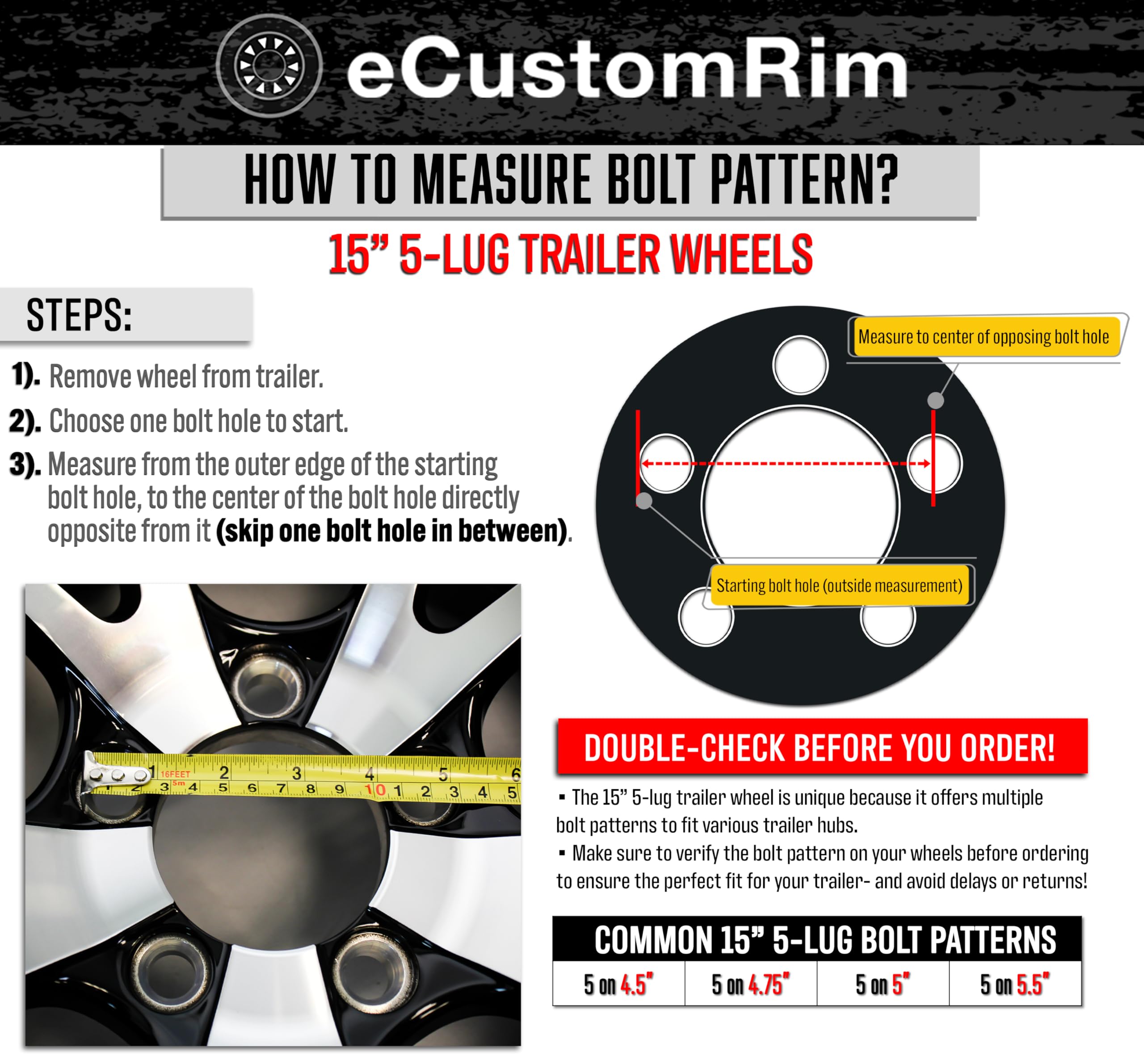 ECUSTOMRIM 2-Pack ST175/80D13 Trailer Tire Rims - Black Wheels