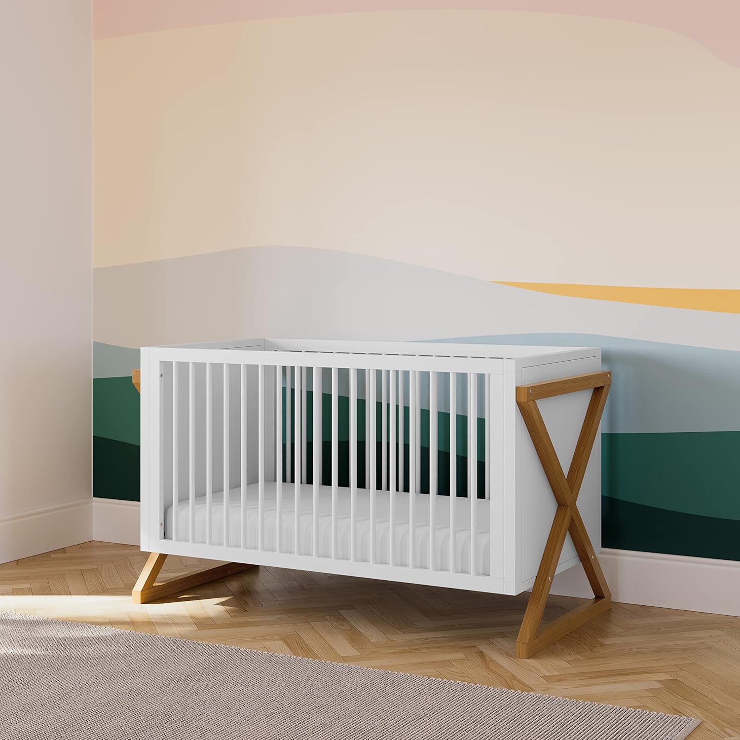 Storkcraft Equinox 3-in-1 Convertible Crib – GREENGUARD Gold Certified, Fits Standard Crib Mattress, Converts to Toddler Bed and Daybed, 4 Adjustable Mattress Heights (White and Vintage Driftwood)