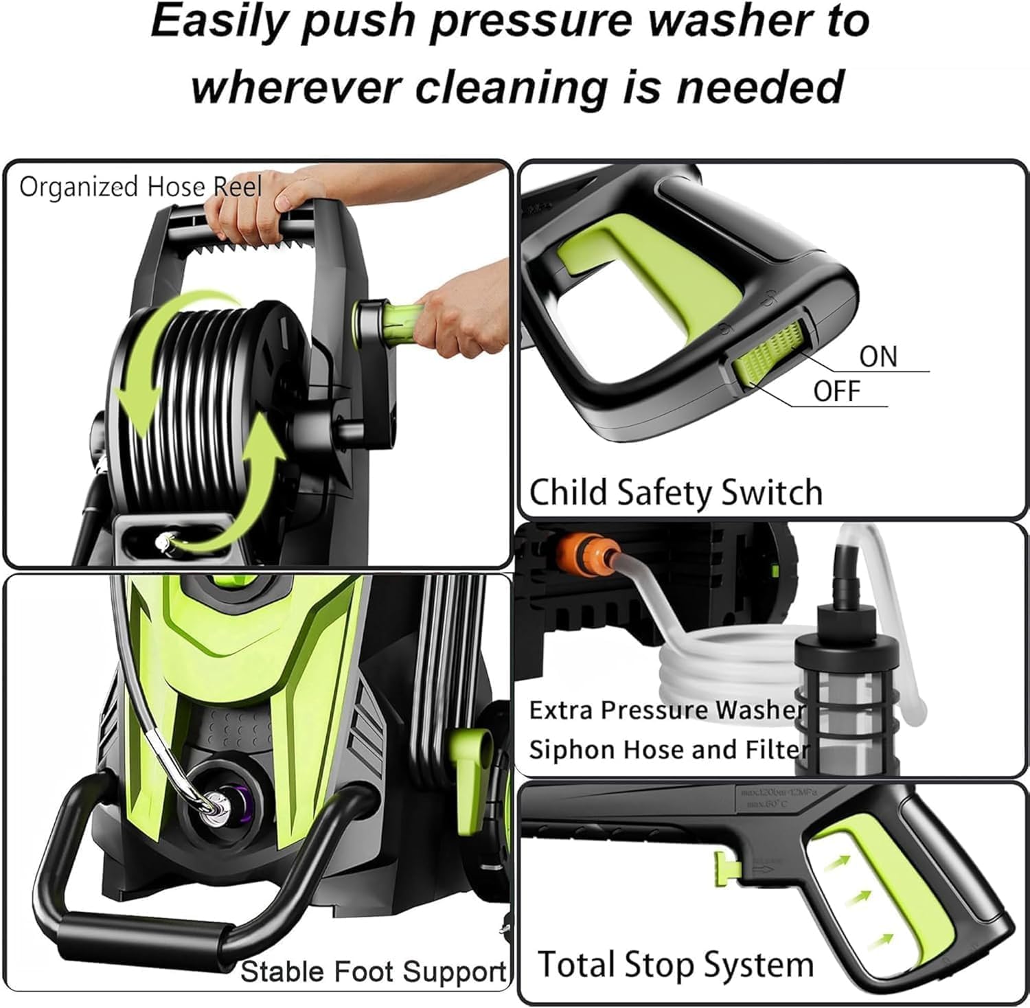 4500 MAX PSI P*ressure Washer 2026 NEW, 4 N*ozzles and F*OAM C*annon, P*ower Cleaner (Yellow)