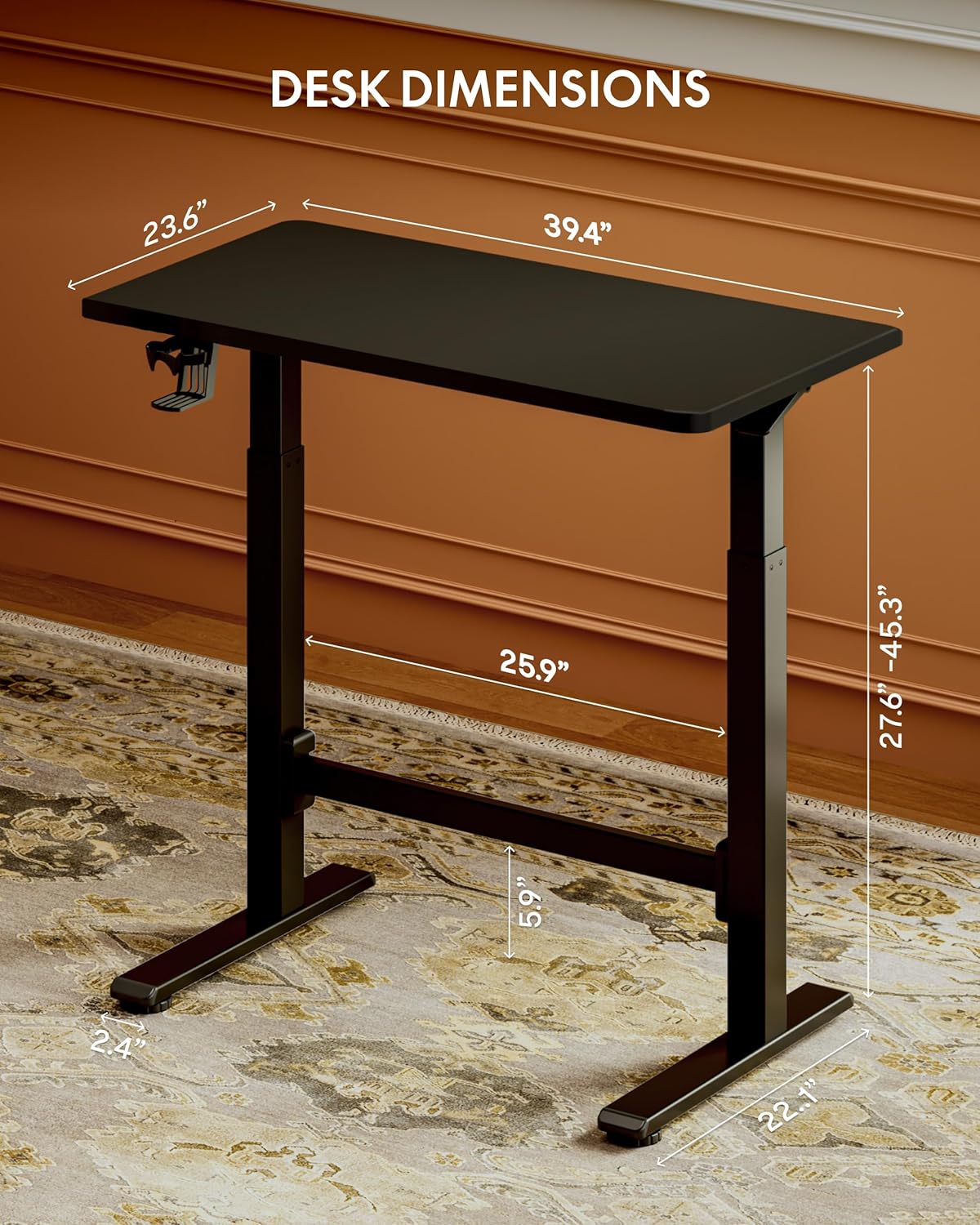 FLEXISPOT H7 Plus Gas Spring Adjustable Standing Desk, Mobile Rolling Sit-Stand Table with Wheels, Cordless Stand Up Desk for Small Spaces & Home Office, 40