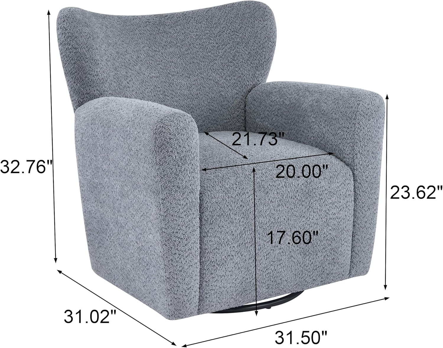 Christopher Knight Home Lindy Boucle Upholstered 360° Swivel Accent Chair, Living Room Swivel Wingback Chair with Iron Base, Modern Club Chair with Rotation, Dusty Blue