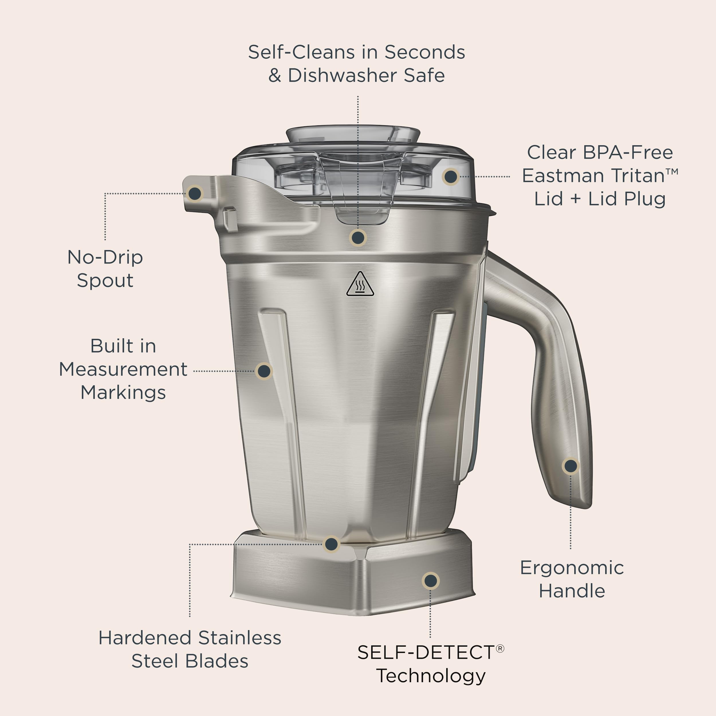 VITAMIX 48-Ounce Stainless Steel Blender Container - Dishwasher Safe