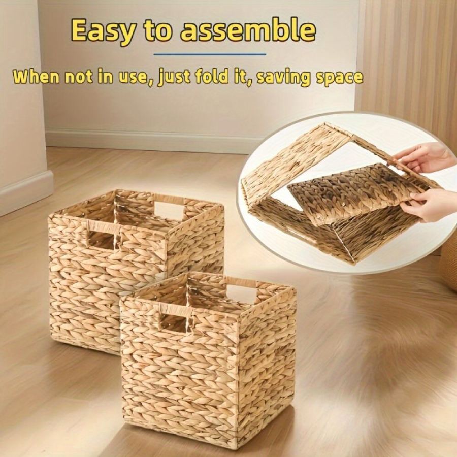 Two Foldable Handmade Water Hyacinth Storage Baskets For, a Rectangular Rattan Cube Basket for Organization. for Christmas And Halloween