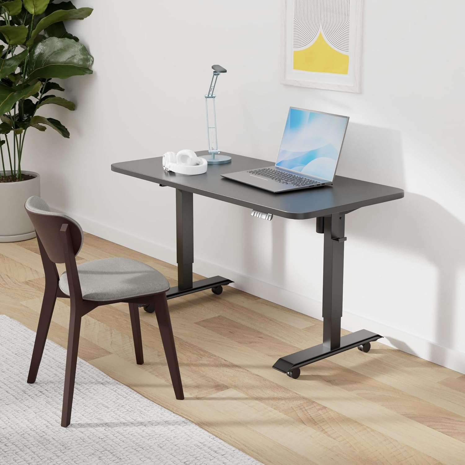 Monomi Electric Height Adjustable Standing Desk, 48x24 Inches, Ergonomic Home Office Sit/Stand Up Desks (Black Steel Frame/Black Top)