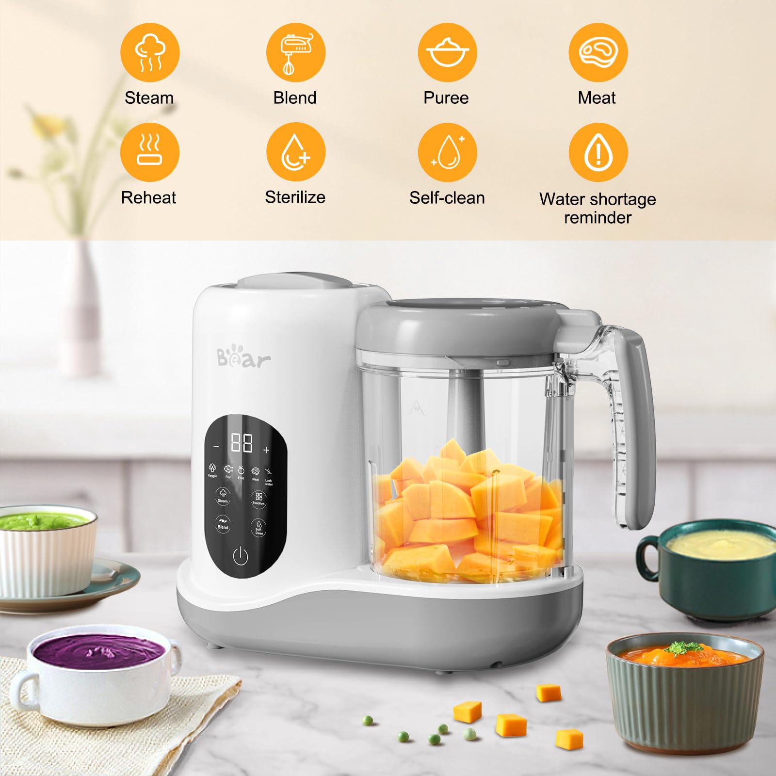 BAR BEAR 2024 Baby Food Maker | One-Step Steamer & Blender