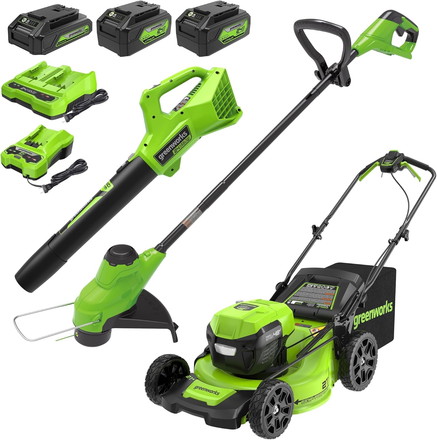 Greenworks 48V (24V x 2) High - Performance Cordless Yard Tool Combo: 21