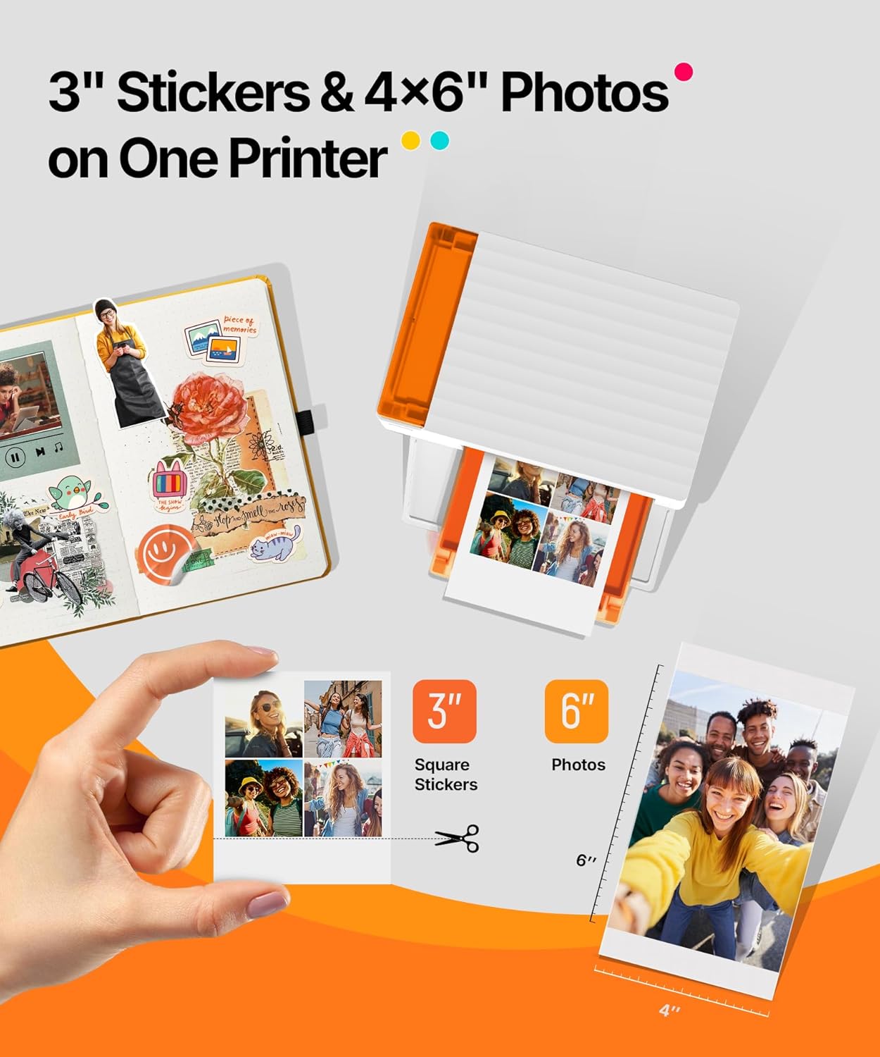 Liene Amber M110 Bluetooth Photo Printer 80 Sheets, Portable Photo Printer for iPhone, Thermal Dye Sublimation, Picture Printer 60 Sheets 4x6 Paper & 20 Sheets 3