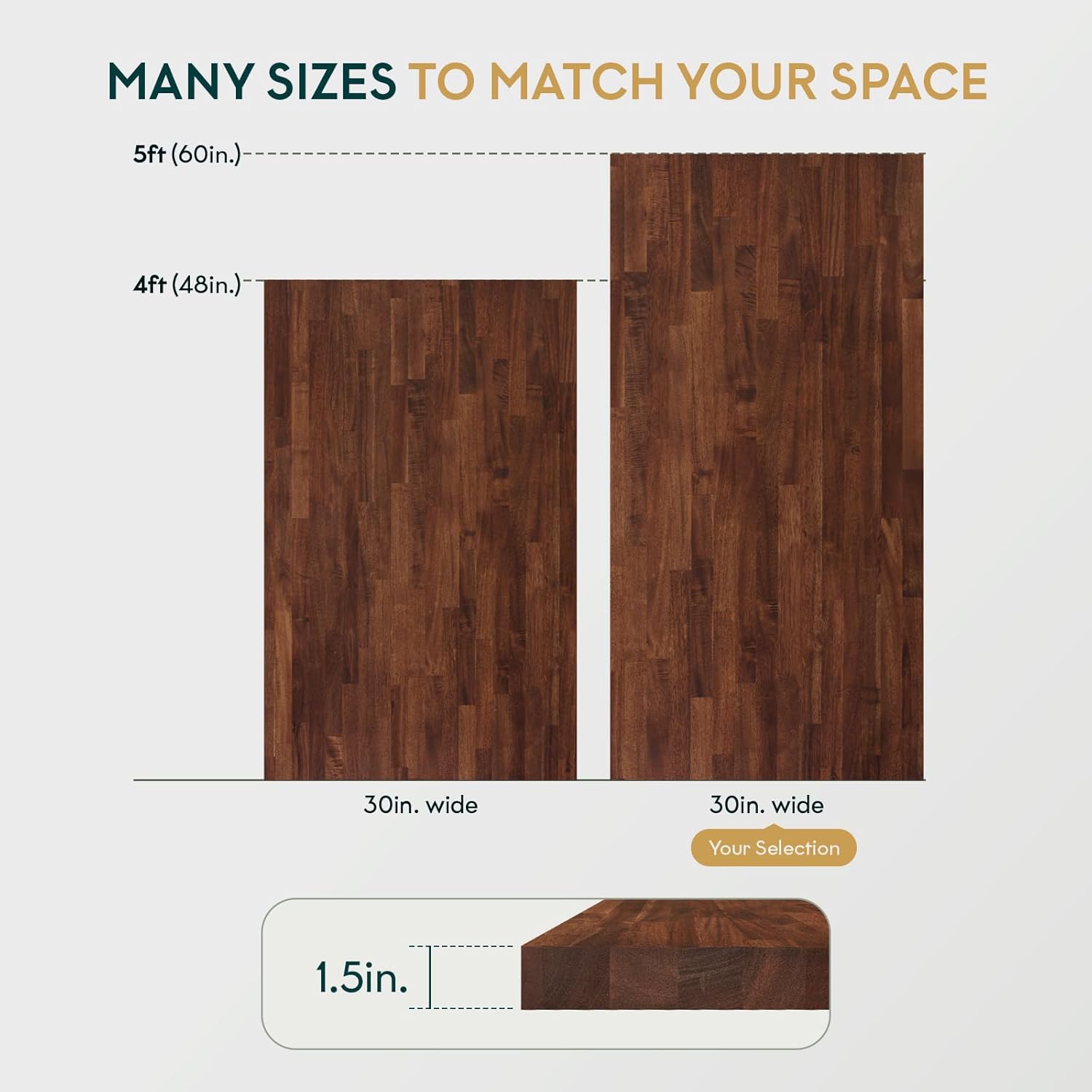 Bme Hevea Solid Wood Butcher Block Countertop, Wood Table Top, Butcher Block Desk Table Top for DIY Kitchen Island, Washer Dryer, or Workstation – Walnut - Finished - 60