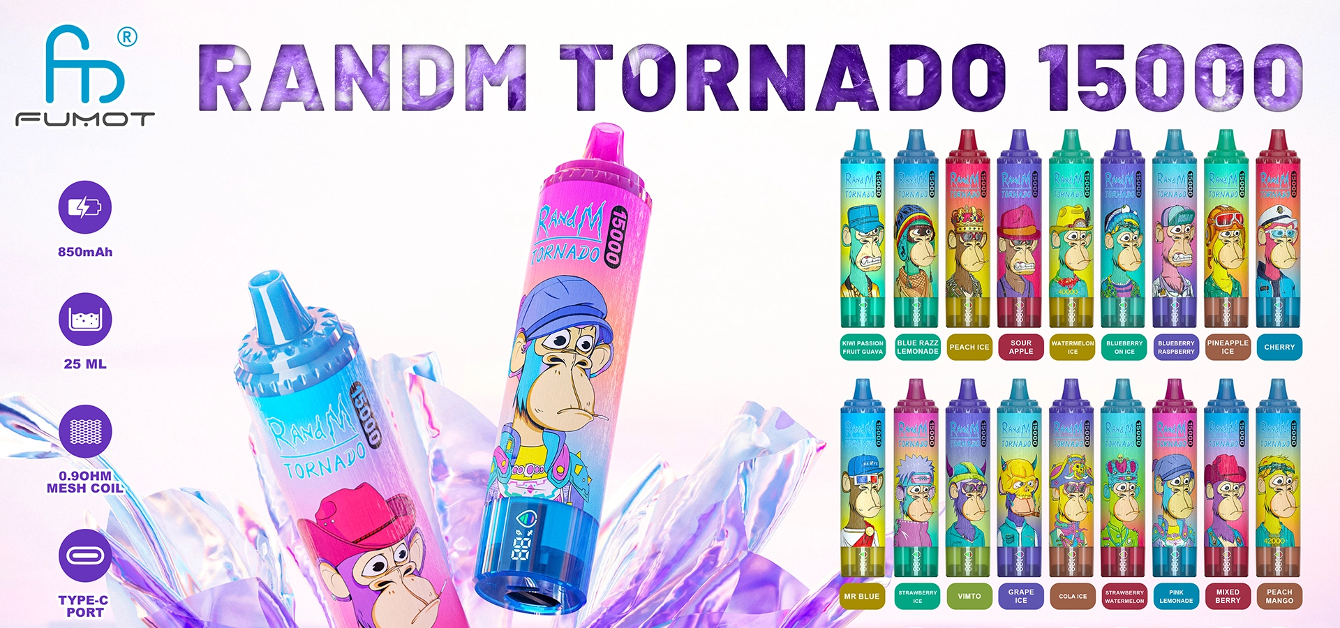 EU warehouse 5 PCS 10 PCS Fumot RandM Tornado 15000 puffs Disposable Vape Box 15K Mixed Random Flavors
