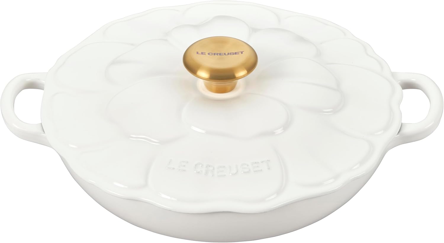 Le Creuset Enameled Cast Iron Signature Petal Braiser, 2.25 qt., White w/Gold Knob
