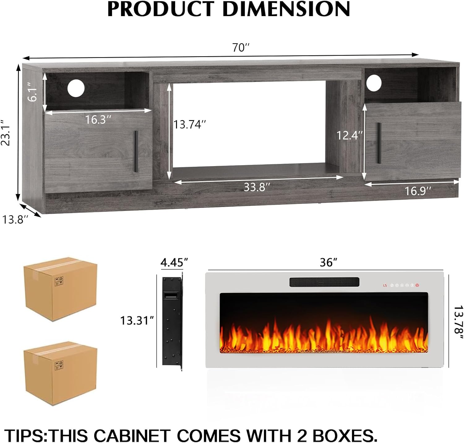 Lemberi Fireplace tv Stand with 36 inch White Fireplace Up to 80