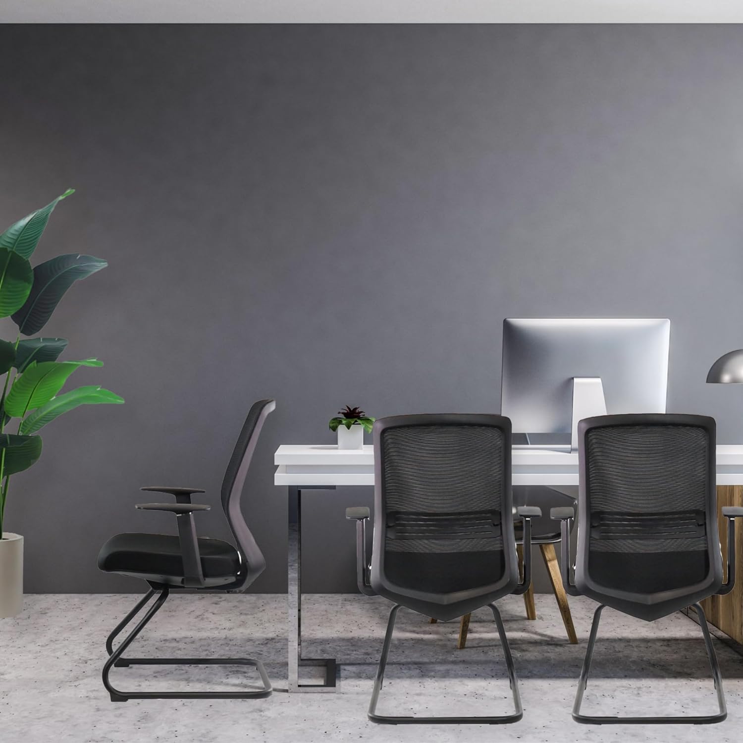 SUNLINE Ergo Sled Base Side Chair - Mesh Back, Cushion Padded Seat, Stationary, Lightweight, Versatile, Ergonomic Office Chairs, Reception, Conference, Waiting Room, Desk Chair Comfy - Black