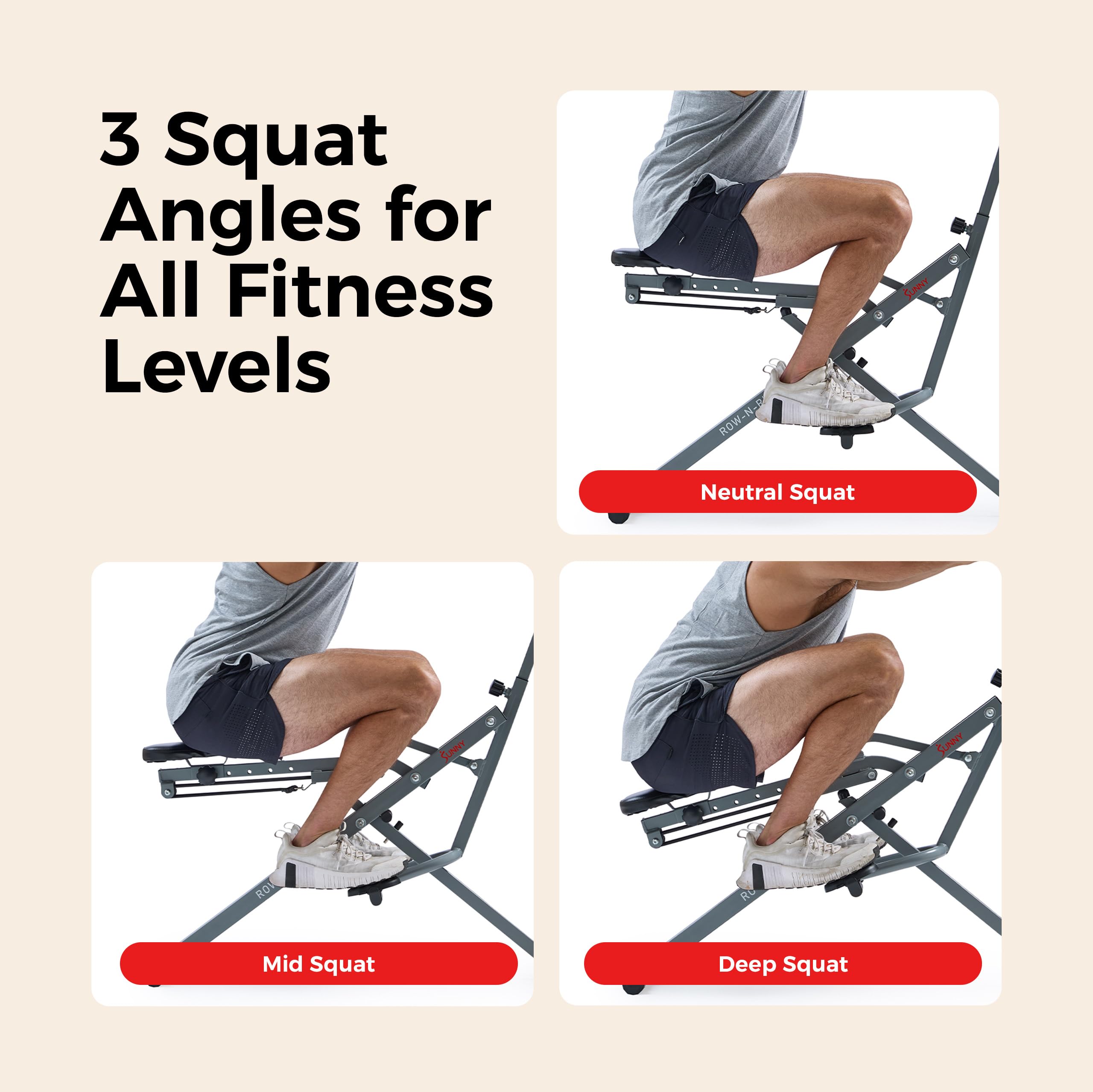 SUNNY HEALTH & FITNESS Smart Row-N-Ride Glute Trainer - Foldable Rower