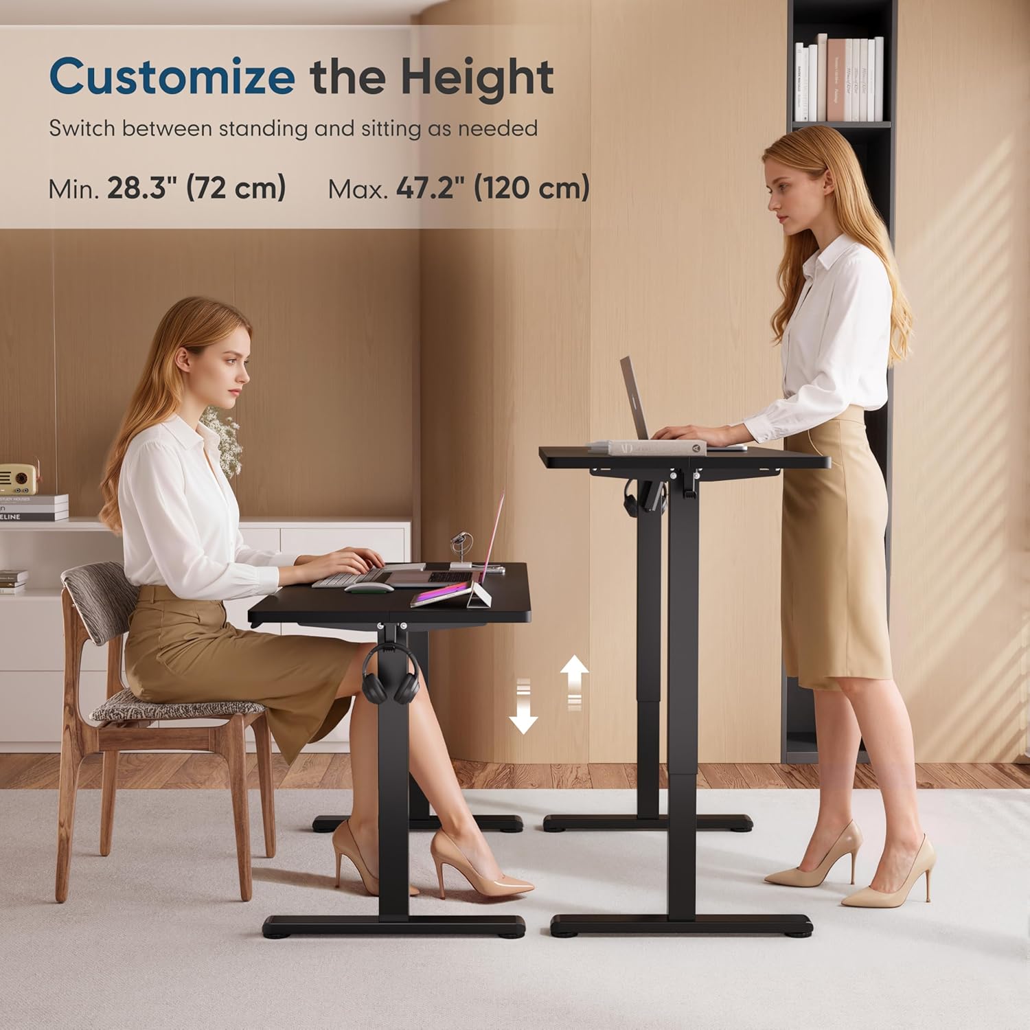 Monomi Electric Height Adjustable Standing Desk, 48x24 Inches, Ergonomic Home Office Sit/Stand Up Desks (Black Steel Frame/Black Top)