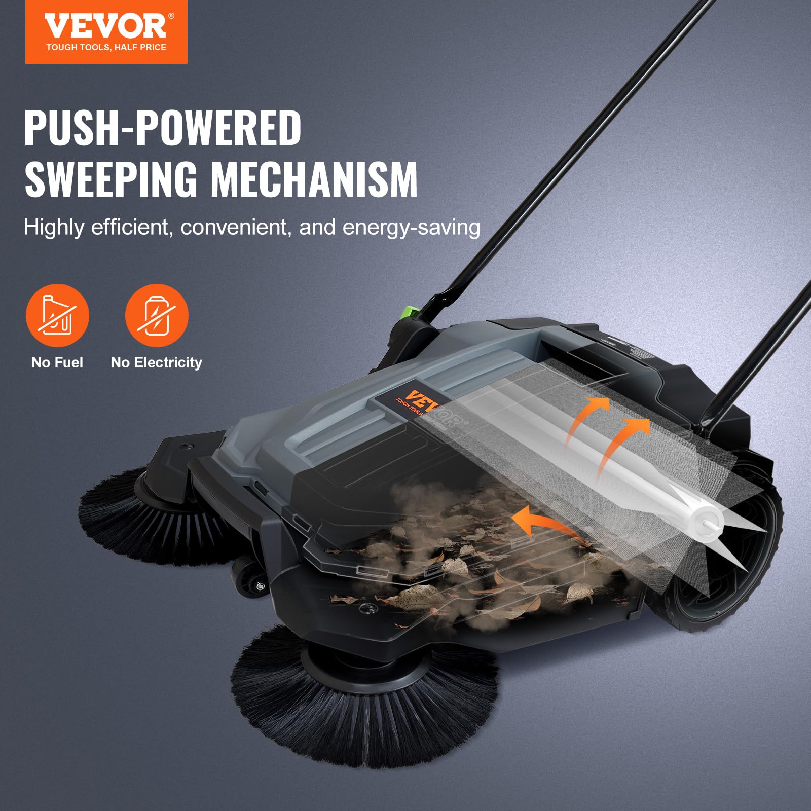 VEVOR Walk-Behind Manual Floor Sweeper with Adjustable Handle
