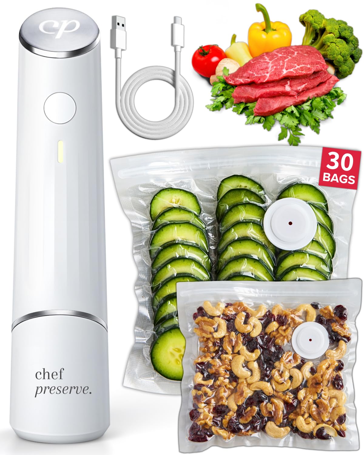 CHEF PRESERVE Compact Vacuum Sealer Machine with 30 Bags