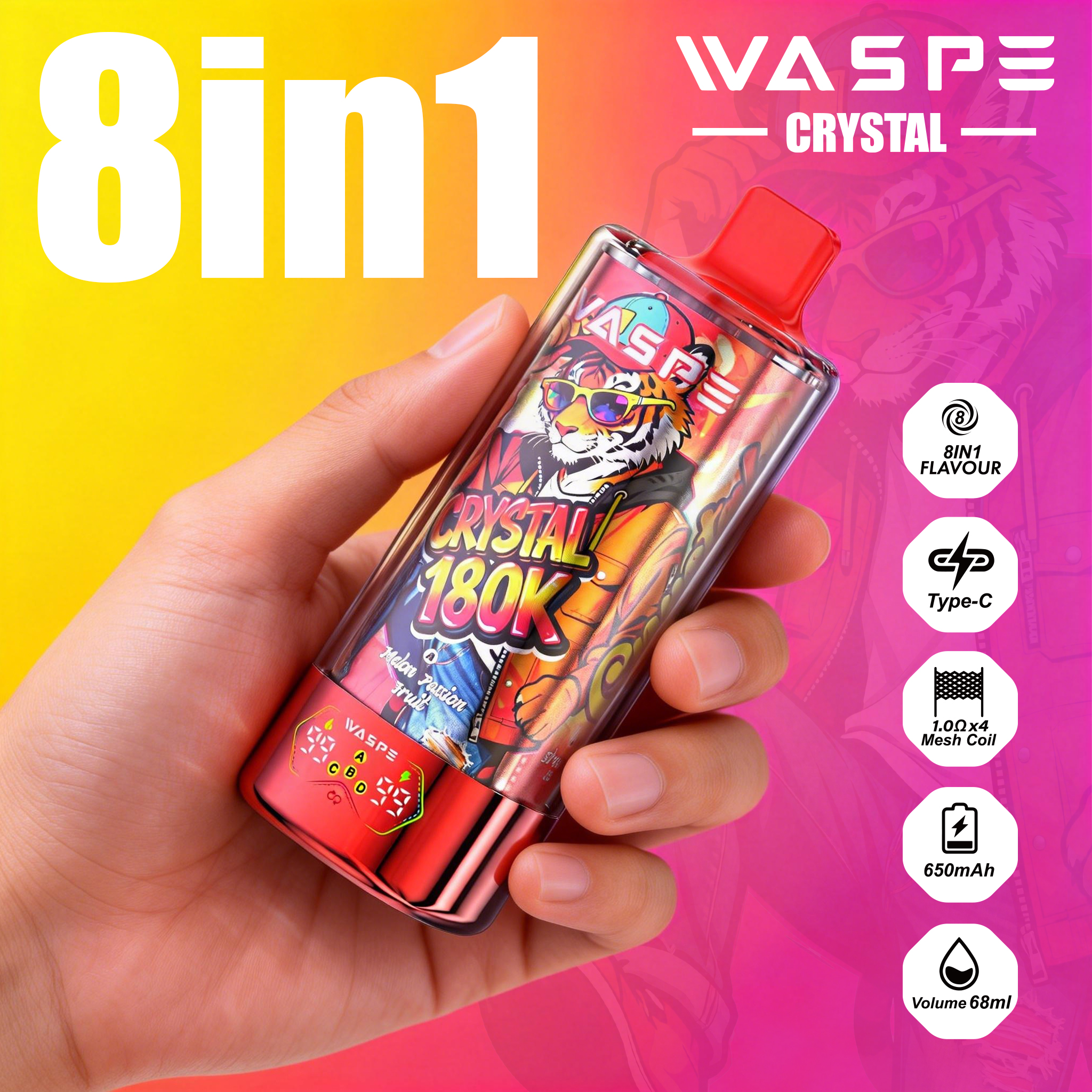 EU Warehouse Waspe Crystal 180k 8 In 1 Puffs 180000 Disposable Vapes Fruit Ice Combos