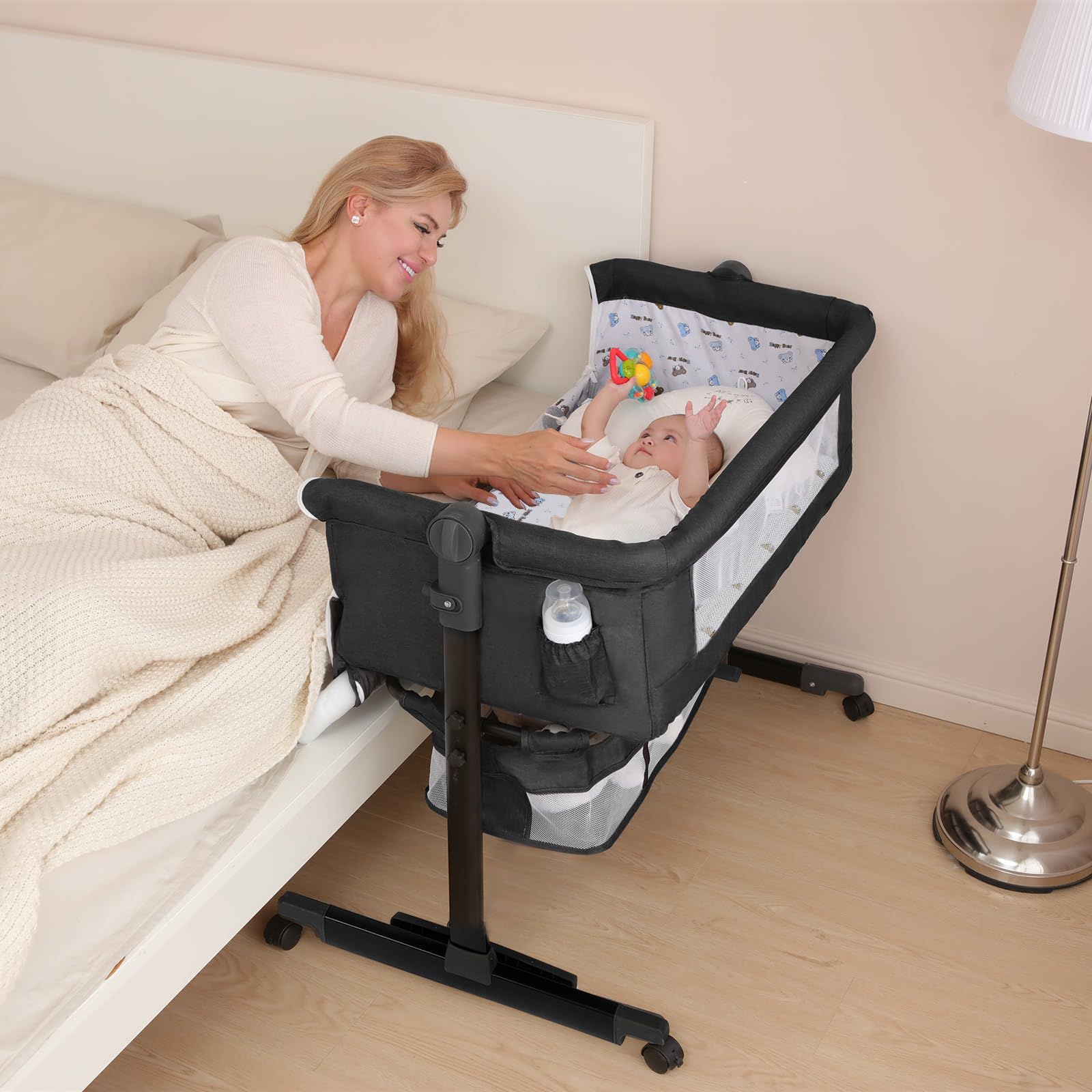 YADAQE Baby Cradle 3-in-1 Convertible Bassinet with Wheels