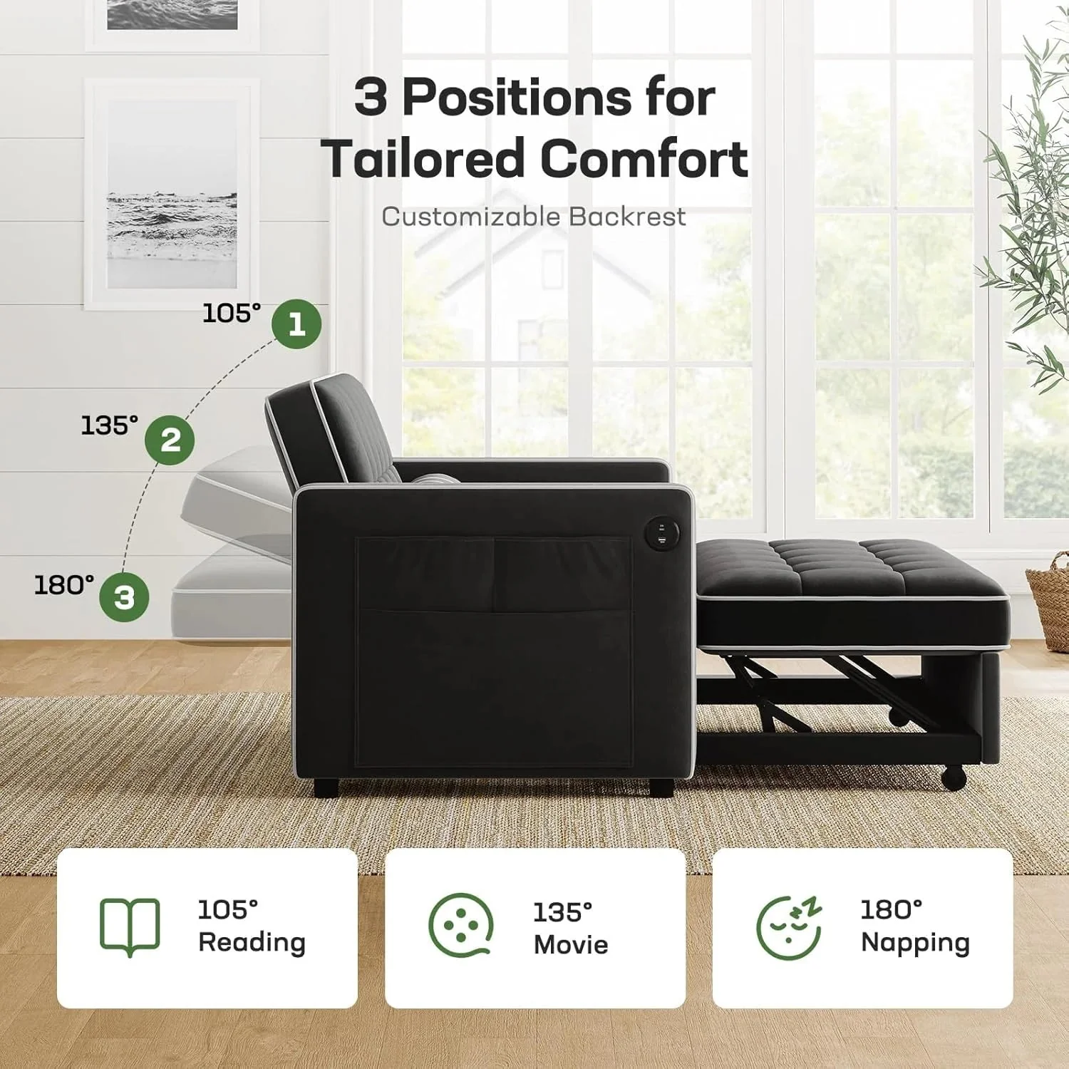 Sofa Bed 3-in-1 Convertible Sleeper Sofa