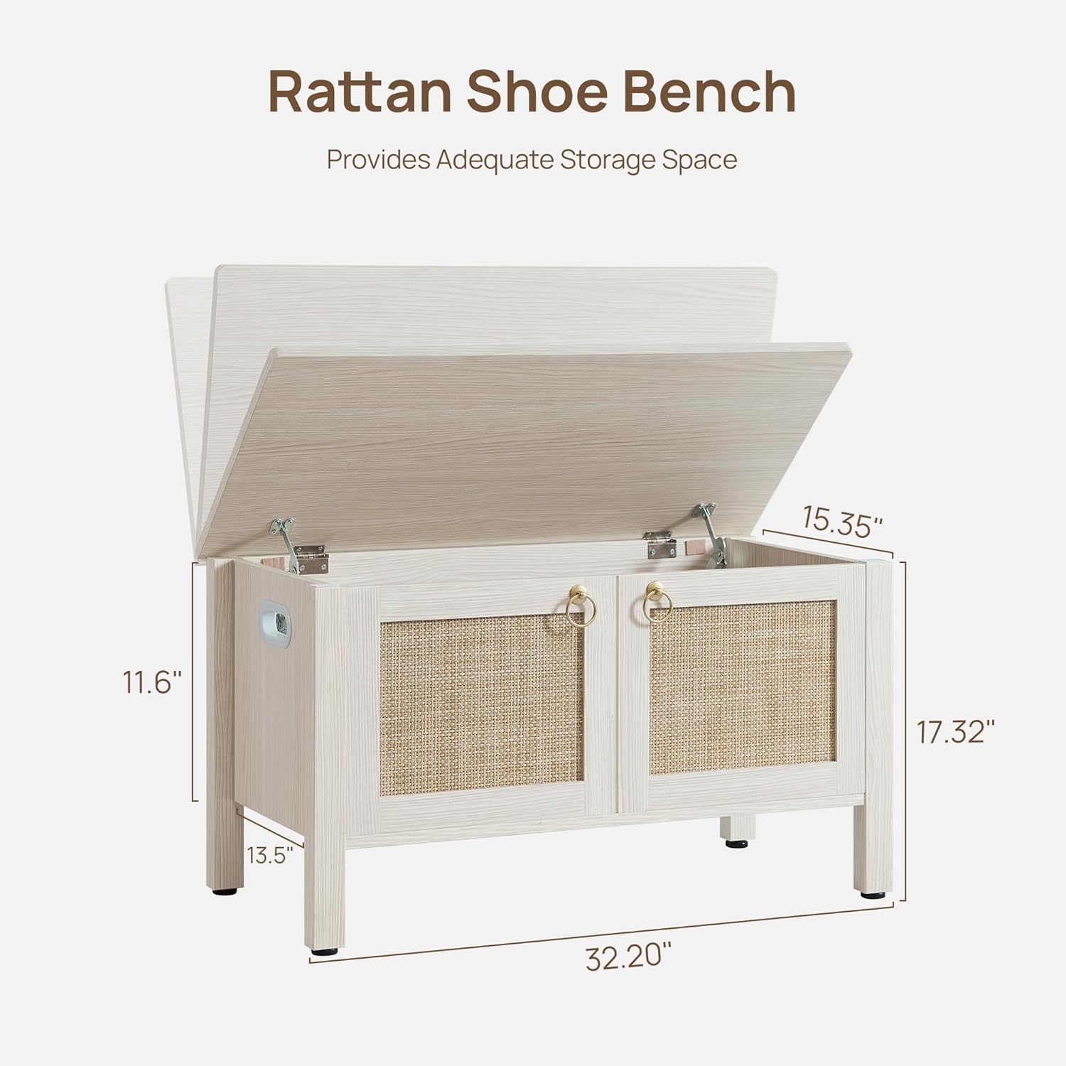 SICOTAS Rattan Shoe Rack Bench with Lift Top Storage: White Farmhouse Boho Shoe Cabinet Entryway Bench with Safety Hinges, Wooden Storage Chest for Bedroom, Entryway, Hallway, Living Room