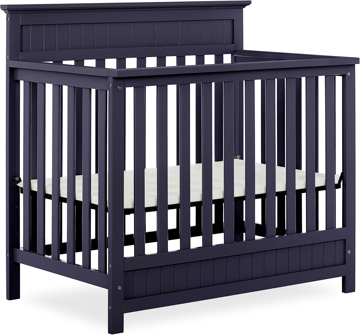Dream On Me Harbor 4‑in‑1 Convertible Mini Baby Crib in Navy, GreenGuard Gold & BSA, Non-Toxic, Pinewood, Converts to Mini Daybed & Twin Bed, 1″ Mattress Pad, Perfect for Small Nurseries