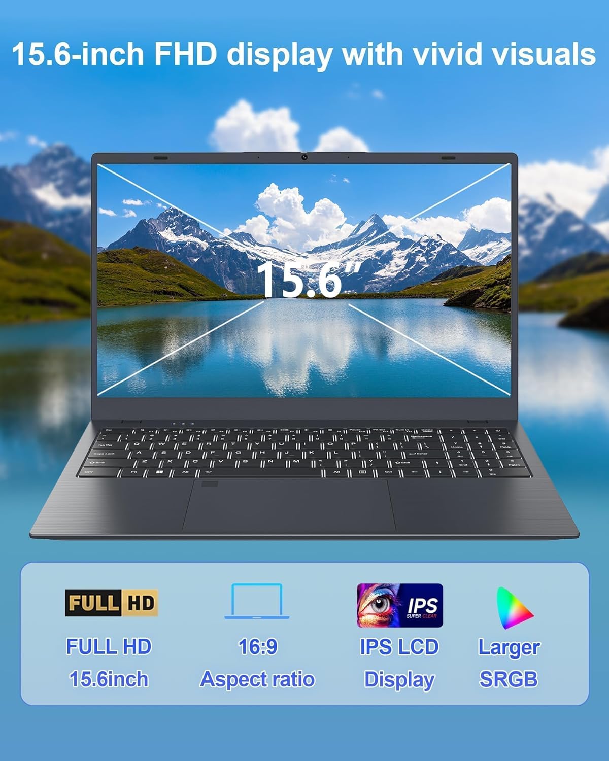 Laptop with 12GB RAM 512GB SSD, 15.6 Inch FHD Laptop Computer, N95 Processor(up to 3.4GHz), Backlit Keyboard, Fingerprint Unlock, WiFi 6, Bluetooth 5.3