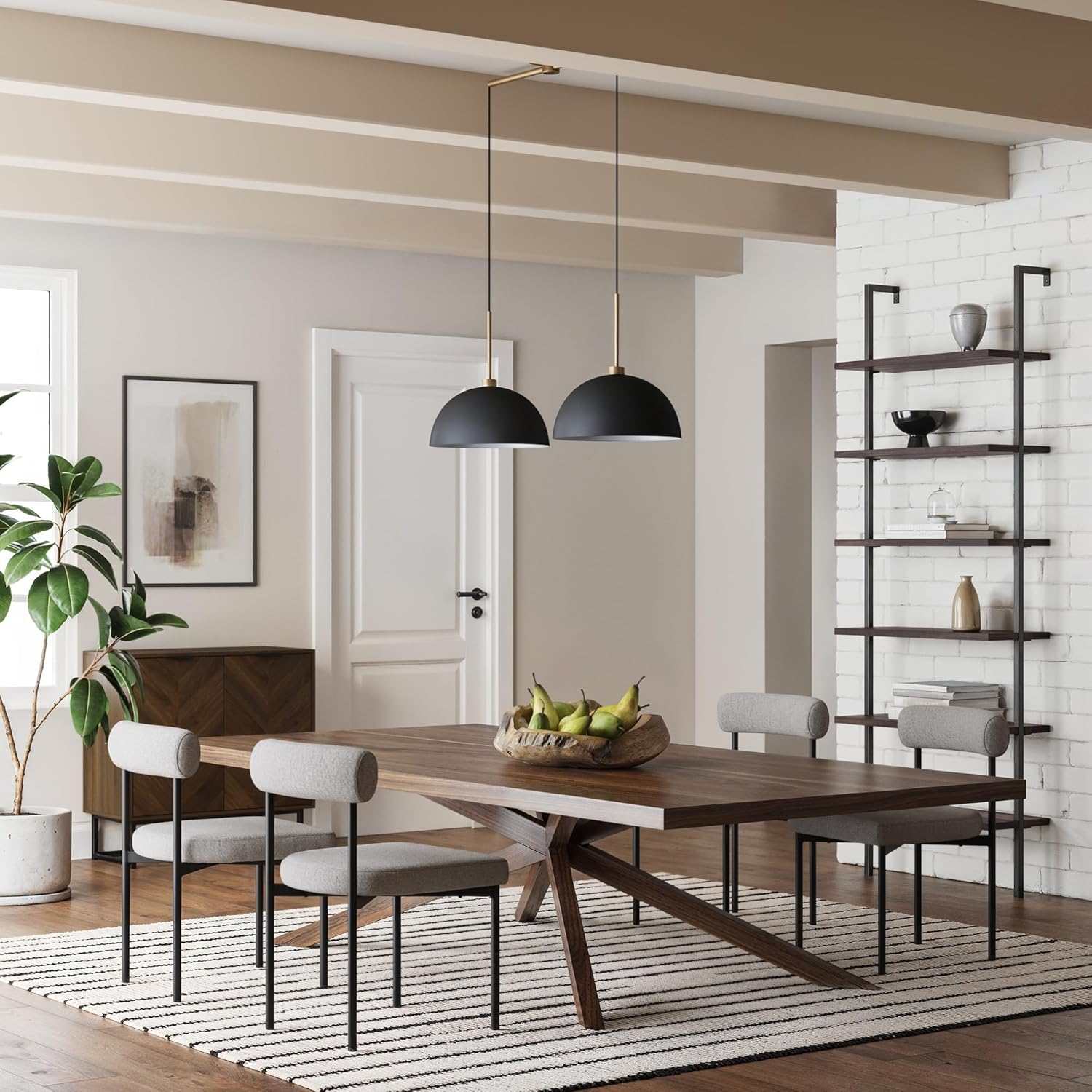 Nathan James Percy Modern 2-Light Pendant Island Light Fixture, Hanging Lights with Metal Shade and Adjustable Cord, for Kitchen, Living Room, Black/Vintage Brass