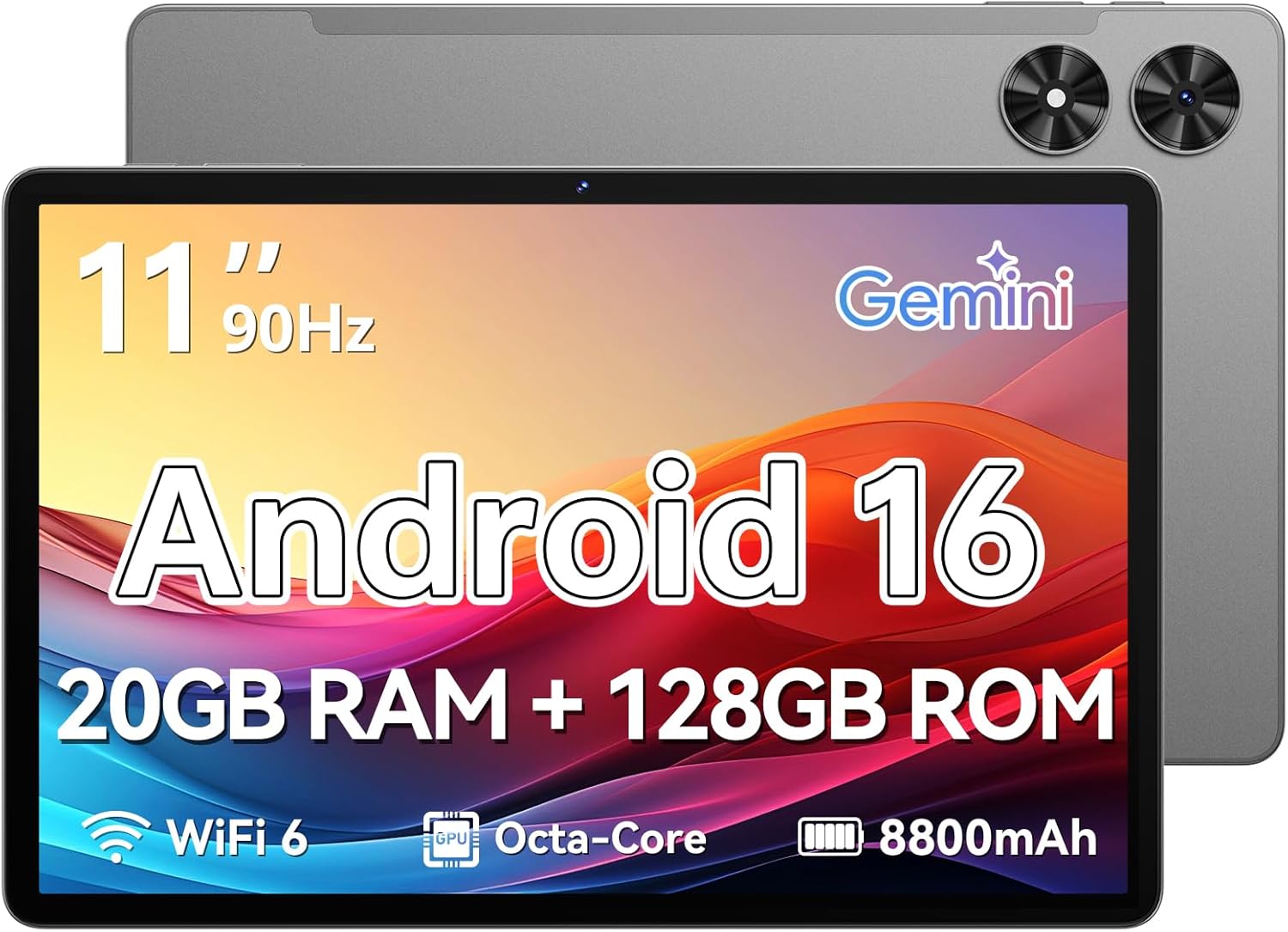 Tablet 11 inch, Android 16 Tablet with Octa-Core Processor, 20GB RAM 128GB ROM 1 TB Expandable, 1280x800 IPS Touch Screen, GPS, 8H Battery, WiFi 6, BT 5.2, 8MP+13MP Dual Camera (Gray)