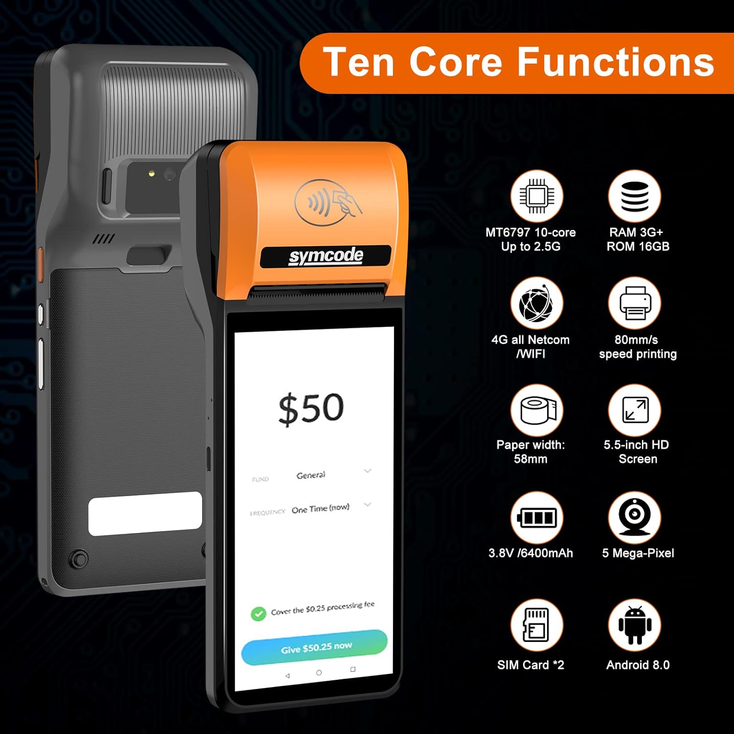 symcode Thermal POS Receipt Printer with Android 8.1 OS 5.5