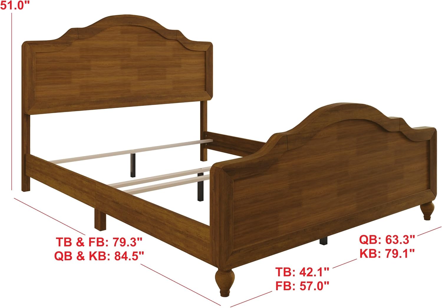 HOME DESIGN Hinton King Platform Bed Frame with Arched Headboard and Footboard, Solid Wood, Easy Assembly, Brown