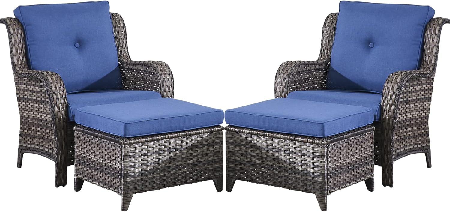 Belord Wicker Furniture 4 Pieces Outdoor Patio Furniture Set Patio Chairs with Ottomans Conversation Set for Porch Garden Deck Balcony Poolside