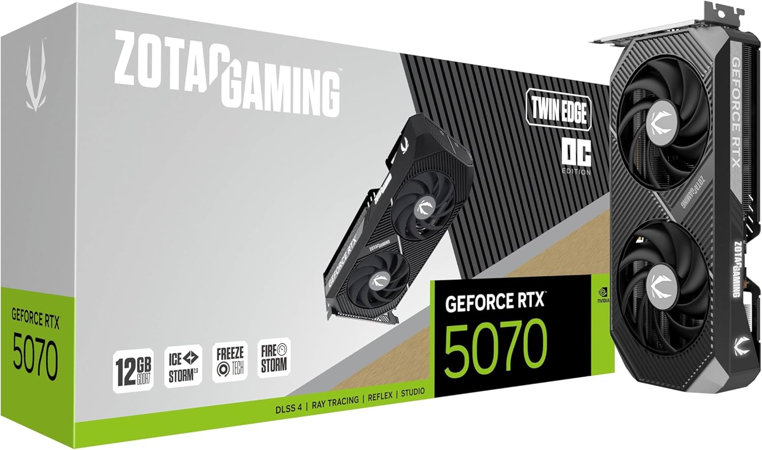 ZOTAC Gaming GeForce RTX 5070 Twin Edge OC DLSS 4 12GB GDDR7 192-bit 28 Gbps PCIE 5.0 Gaming Graphics Card, IceStorm 2.0 Cooling, SFF-Ready, ZT-B50700H-10A