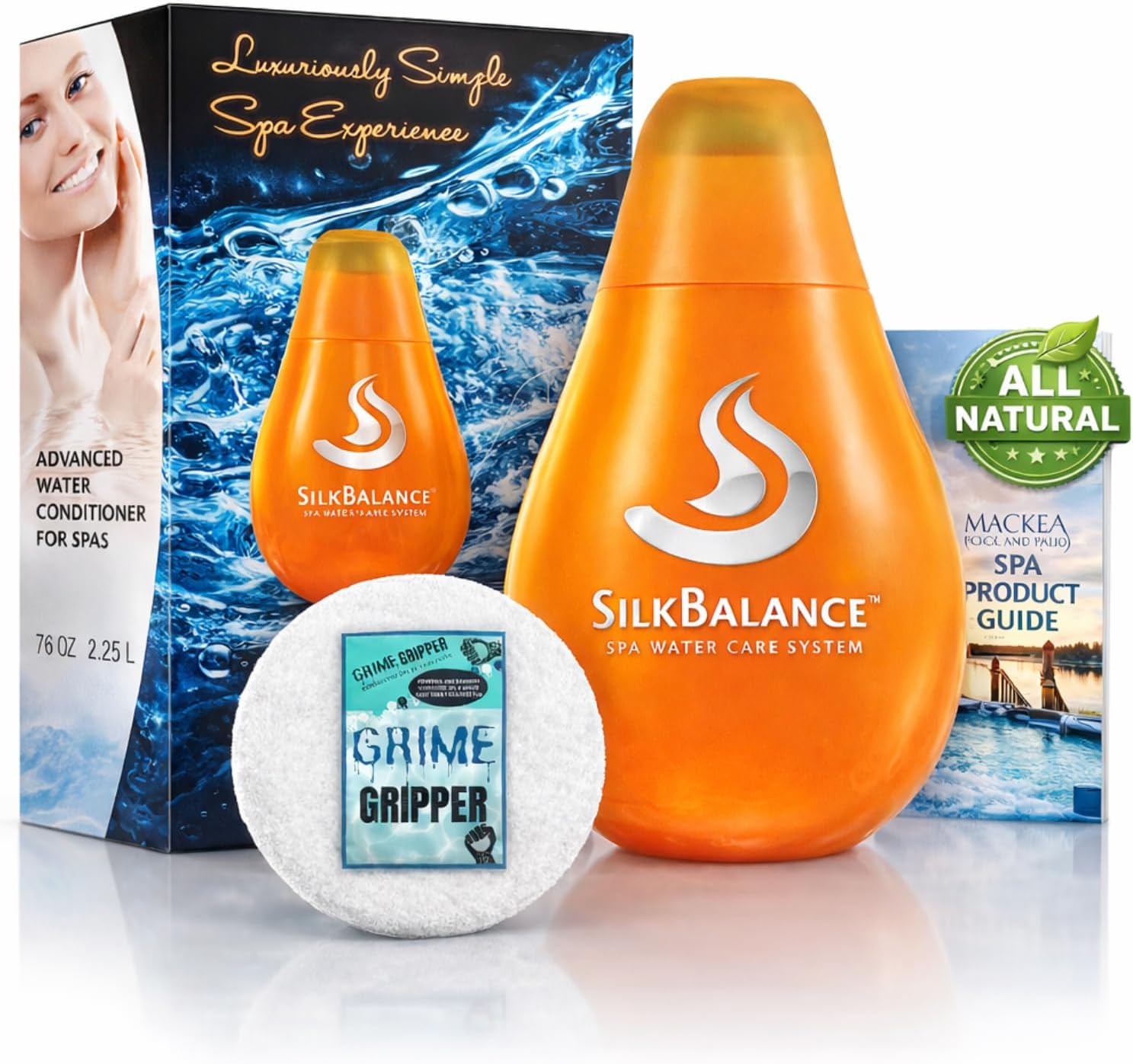 Silk Balance hot tub 76oz or 38oz Silkbalance Conditioner with Grime Gripper for Silk spa Spas, Macke Product Guide for Hot Tubs & Spas